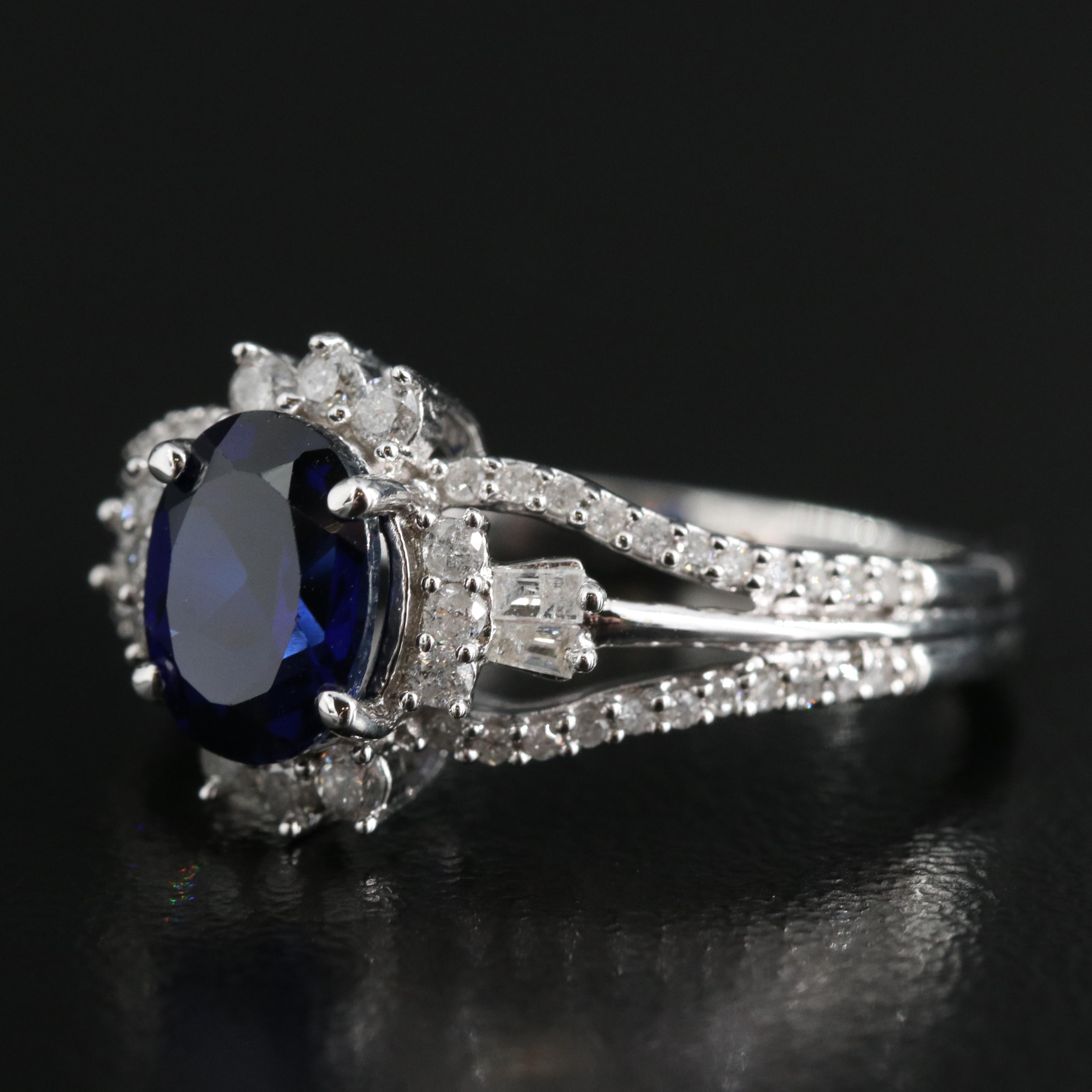 Sterling Sapphire and Diamond Ring