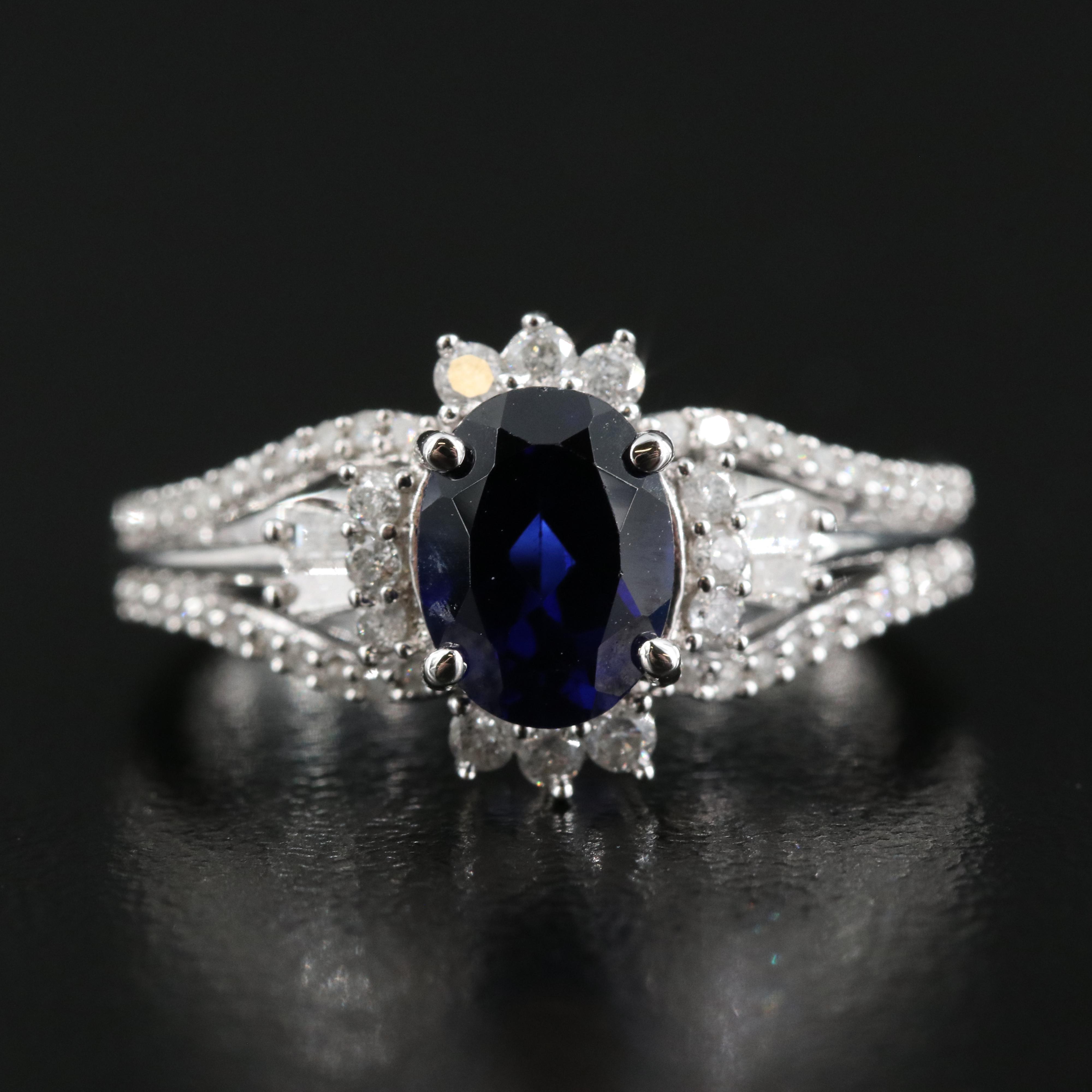 Sterling Sapphire and Diamond Ring