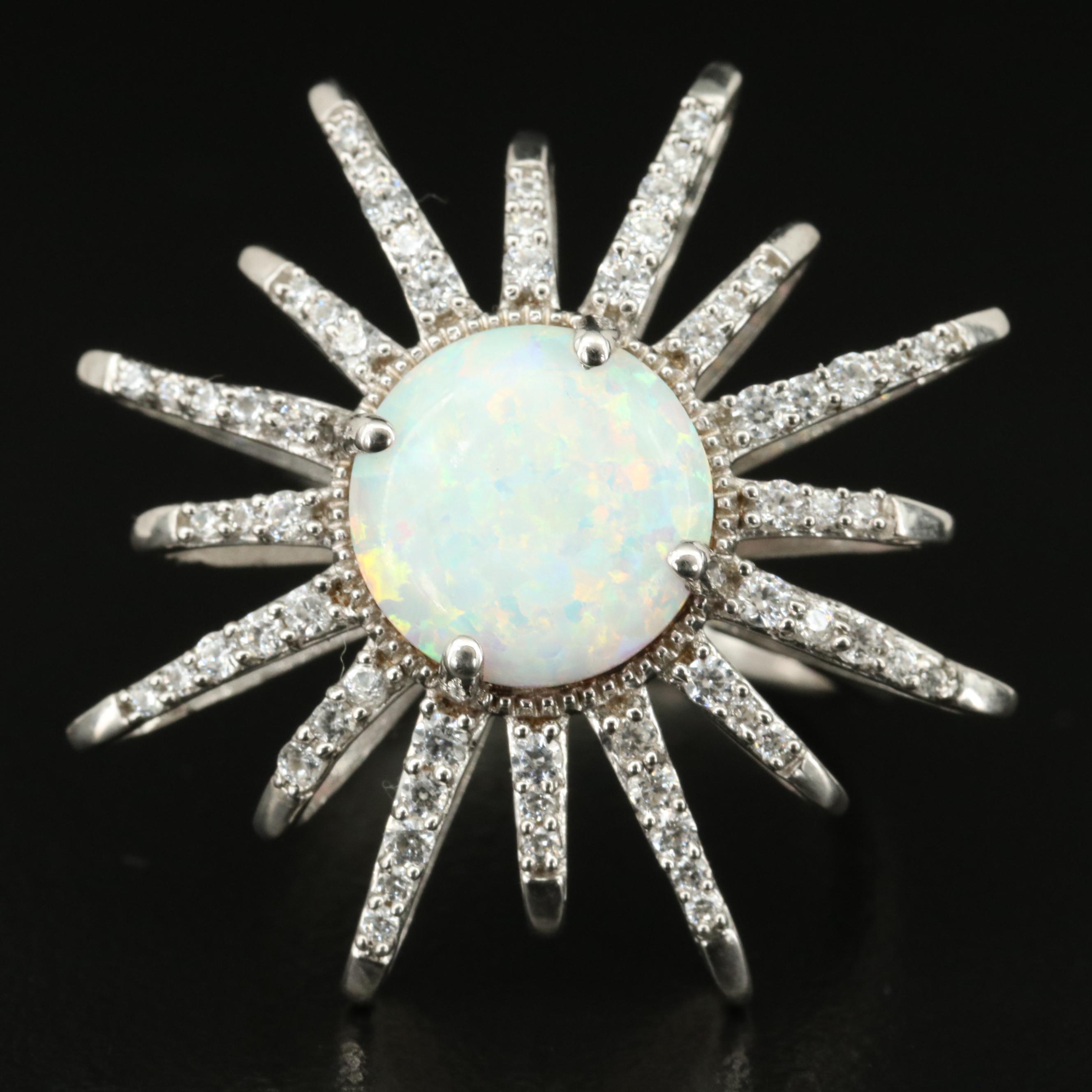 Sterling Opal and Cubic Zirconia Ring