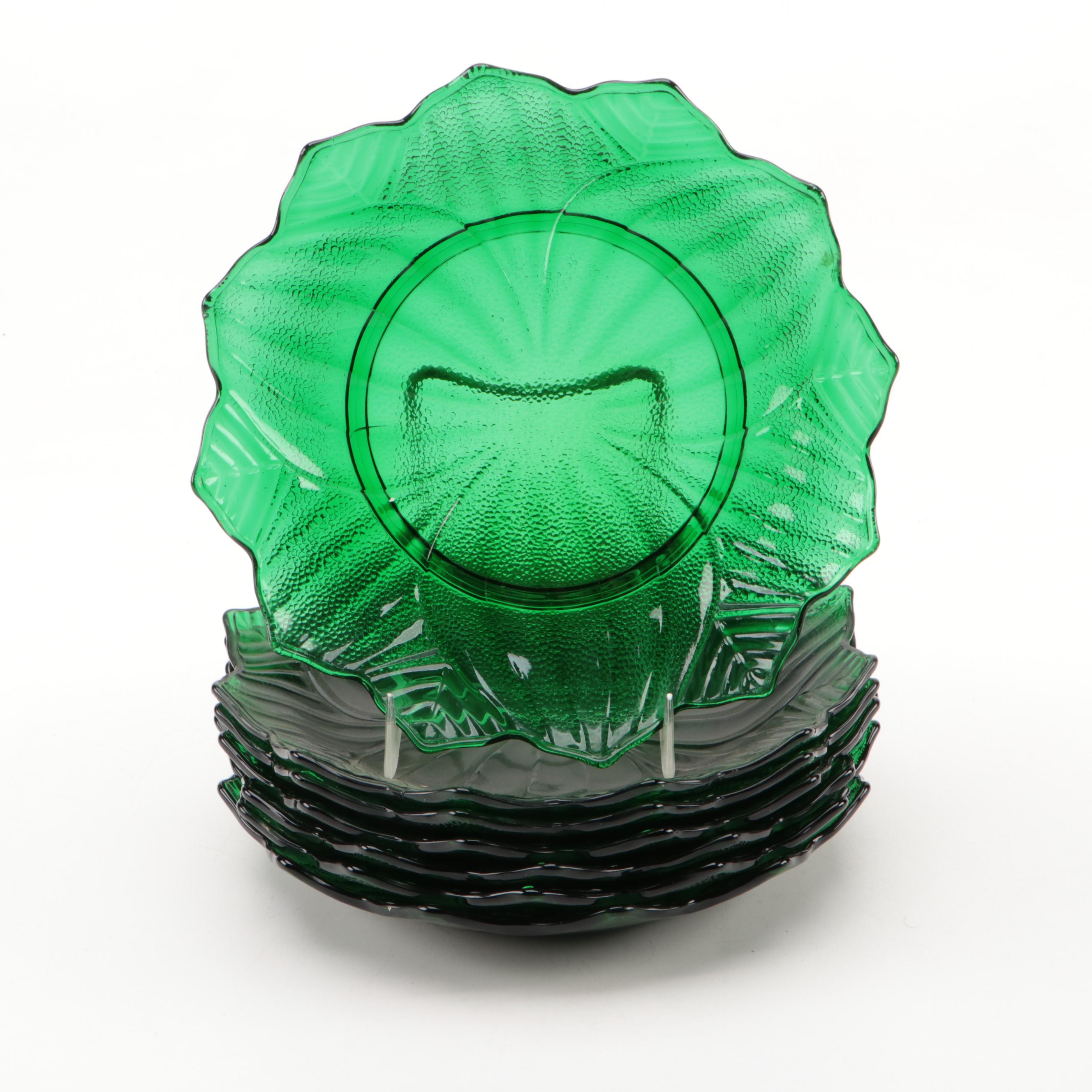 Anchor Hocking "Forest Green" Glass Blossom Bowls and Leaf Plates, 1957–1965