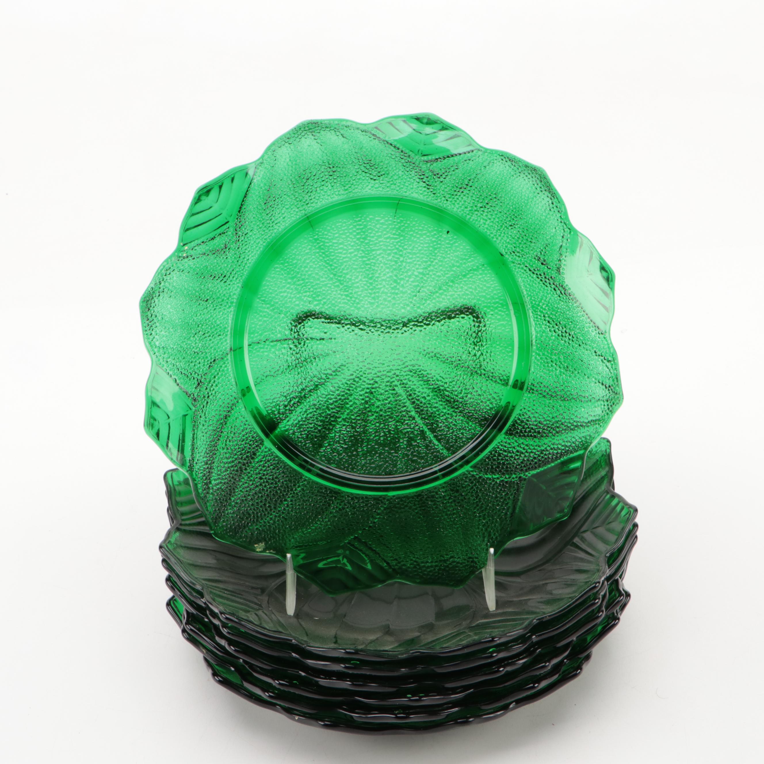Anchor Hocking "Forest Green" Glass Blossom Bowls and Leaf Plates, 1957–1965