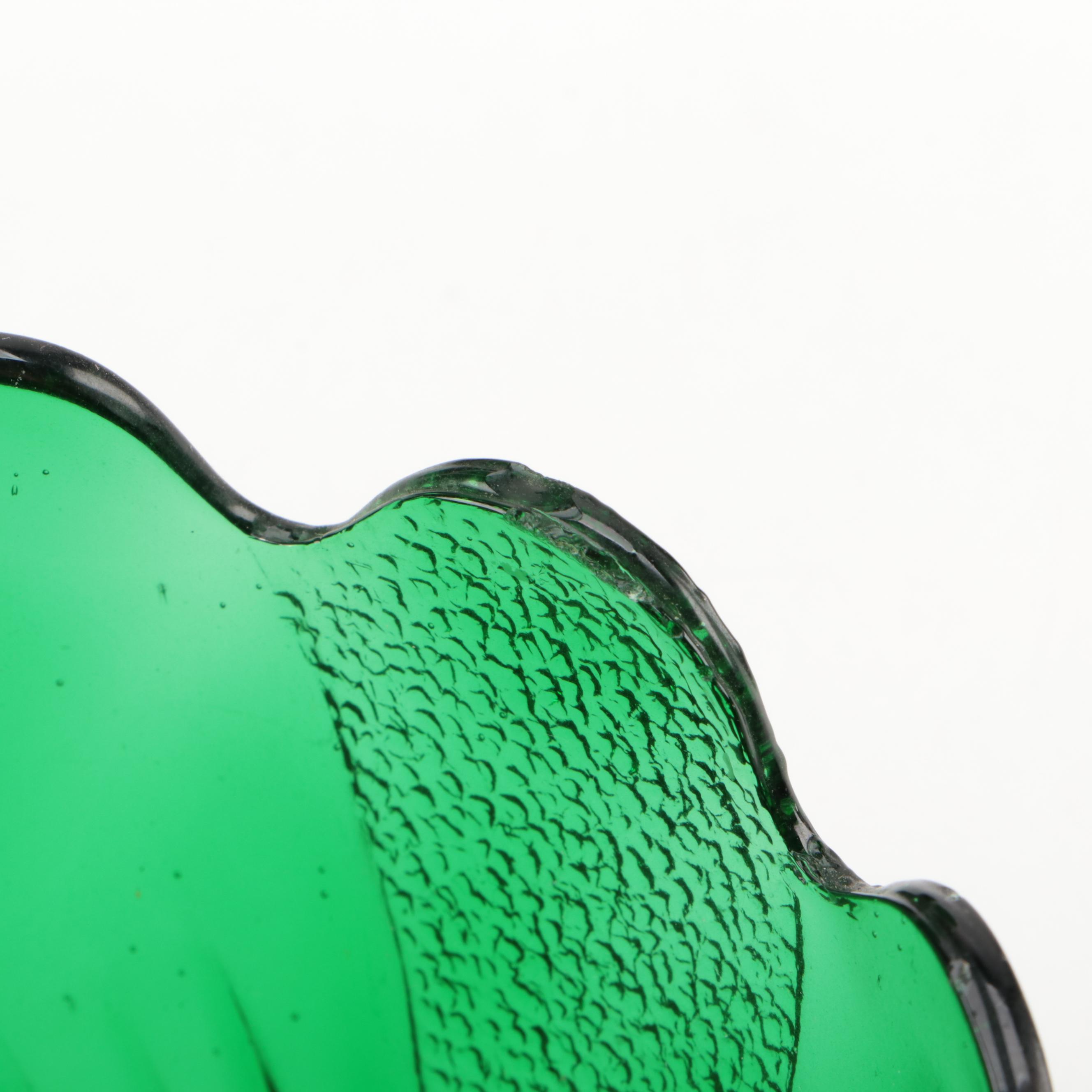 Anchor Hocking "Forest Green" Glass Blossom Bowls and Leaf Plates, 1957–1965