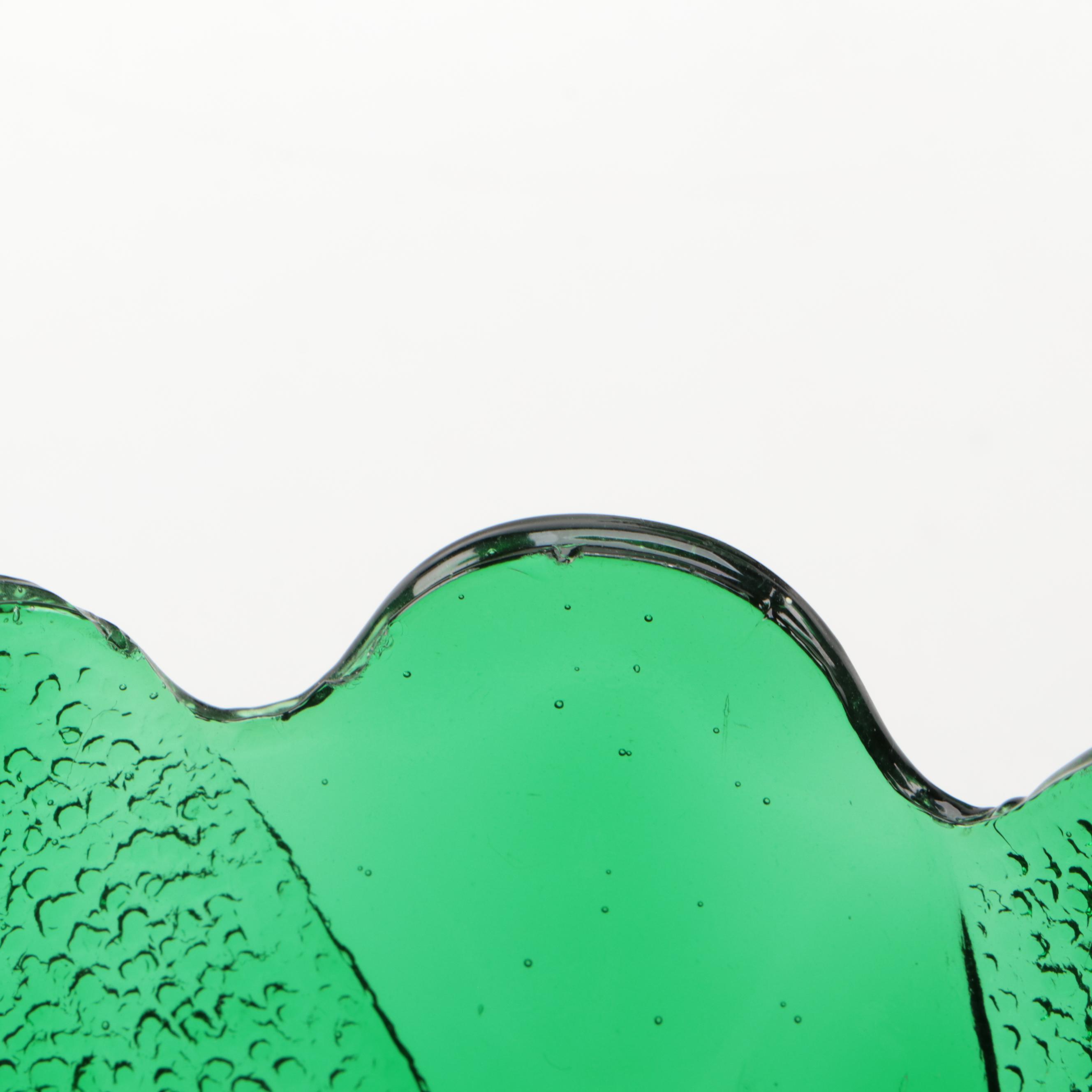 Anchor Hocking "Forest Green" Glass Blossom Bowls and Leaf Plates, 1957–1965