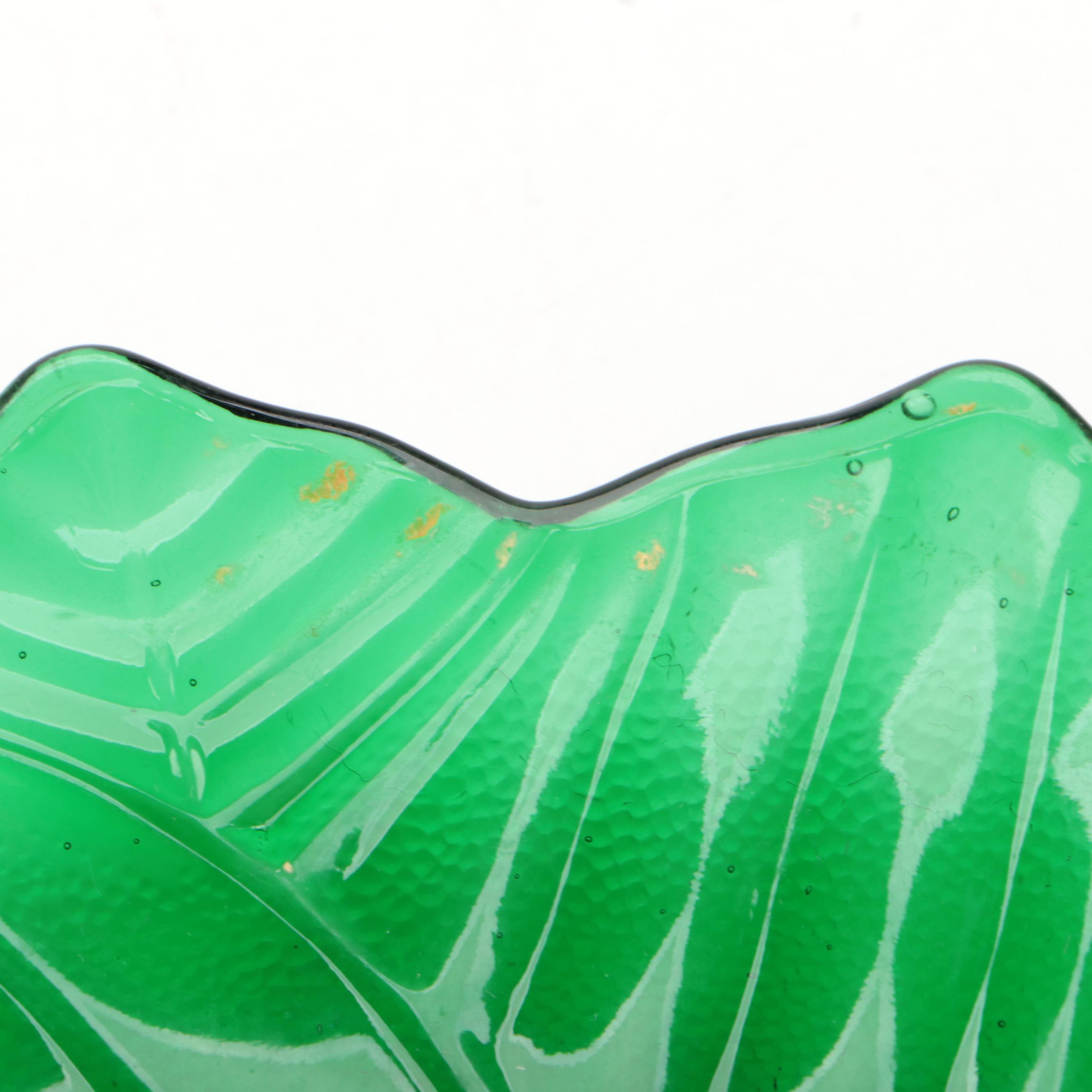 Anchor Hocking "Forest Green" Glass Blossom Bowls and Leaf Plates, 1957–1965