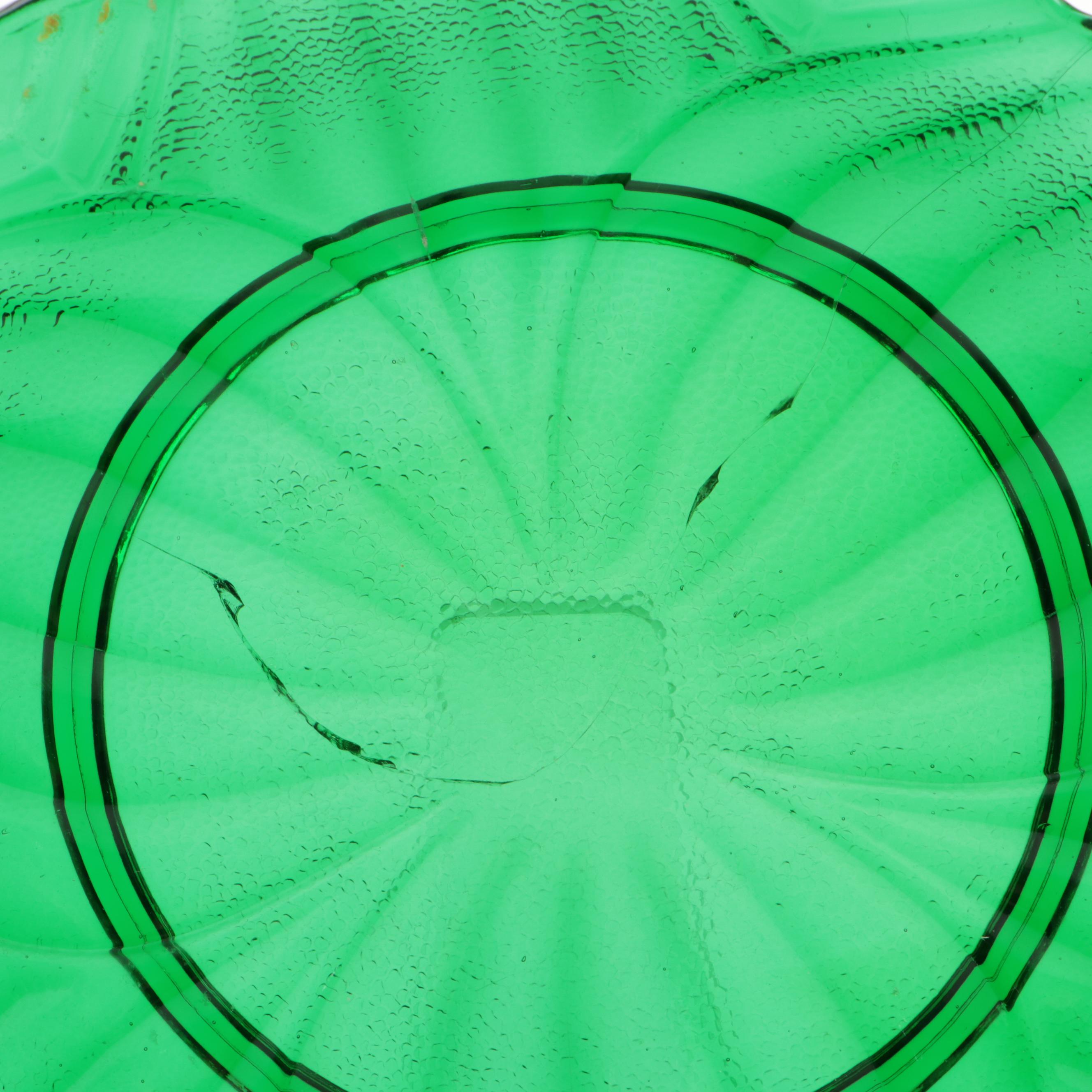 Anchor Hocking "Forest Green" Glass Blossom Bowls and Leaf Plates, 1957–1965