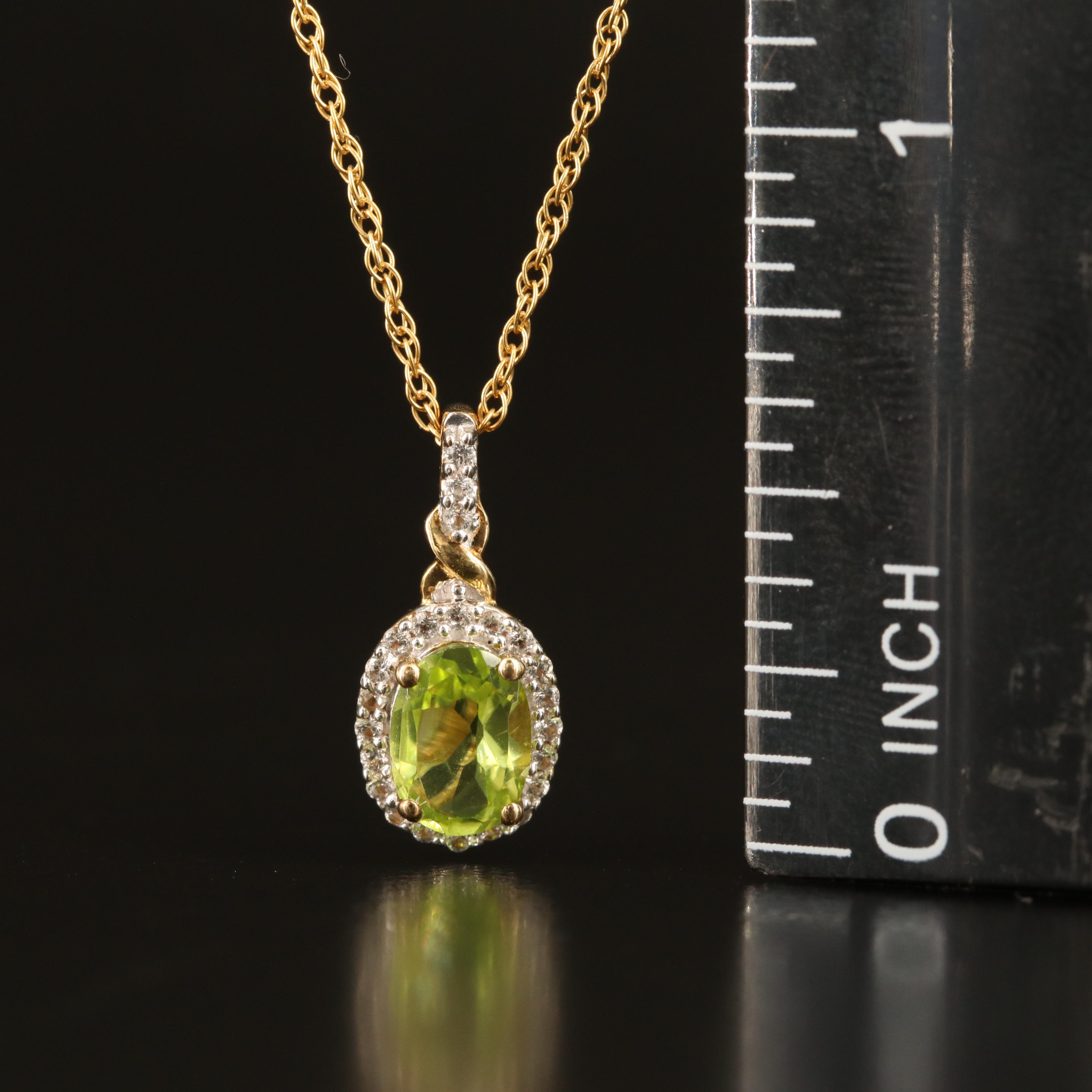 Sterling Peridot and White Sapphire Pendant on Gold-Filled Necklace