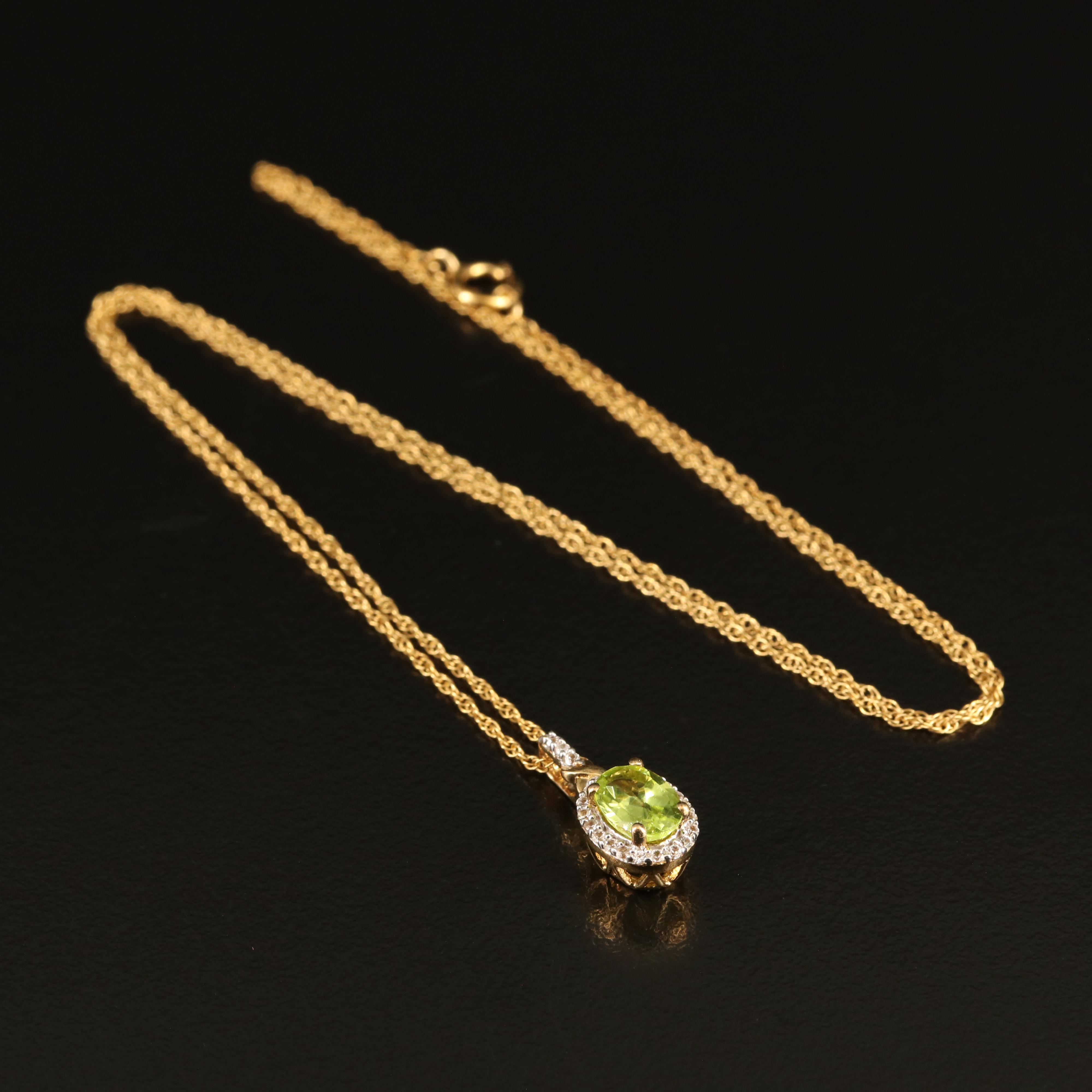 Sterling Peridot and White Sapphire Pendant on Gold-Filled Necklace