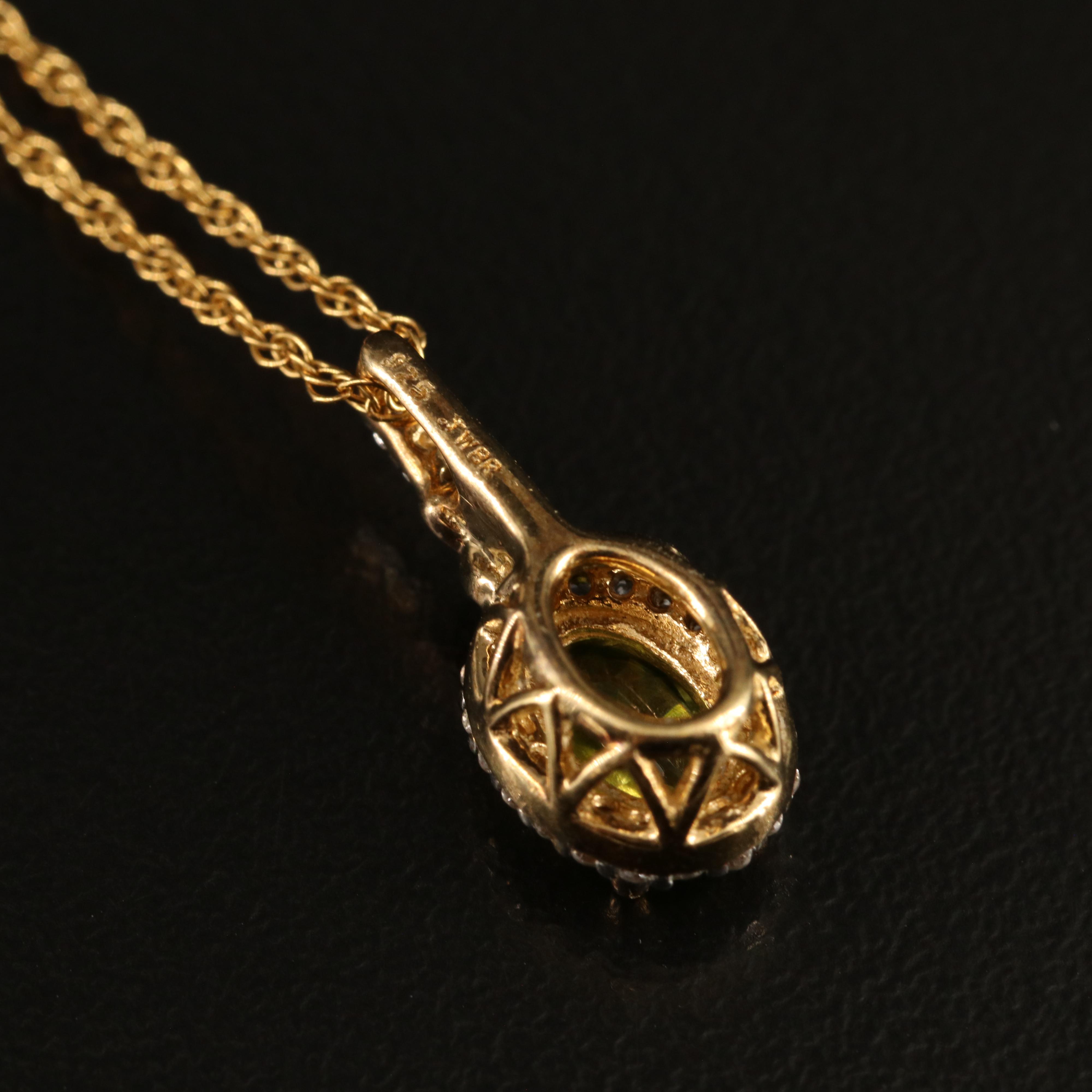 Sterling Peridot and White Sapphire Pendant on Gold-Filled Necklace