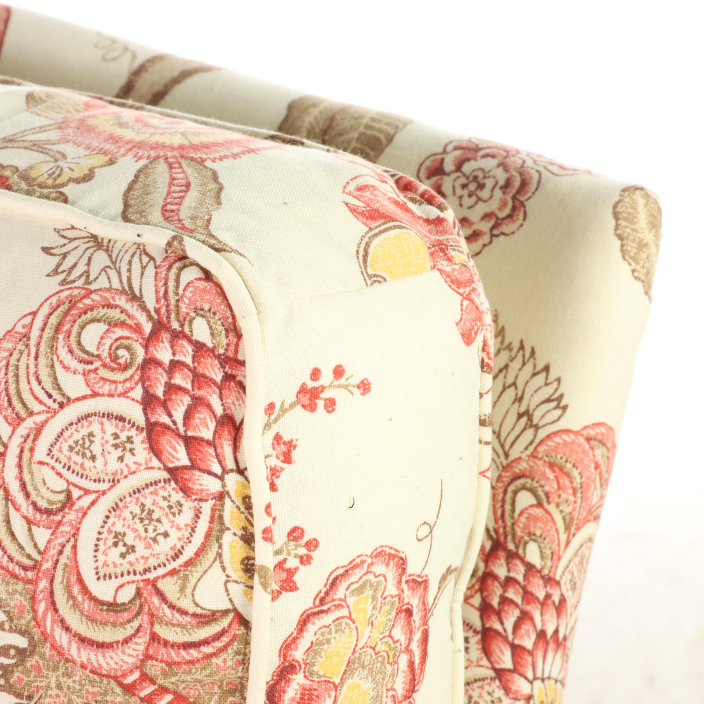 Lee Industries Custom-Upholstered Roll-Arm Armchair and Ottoman