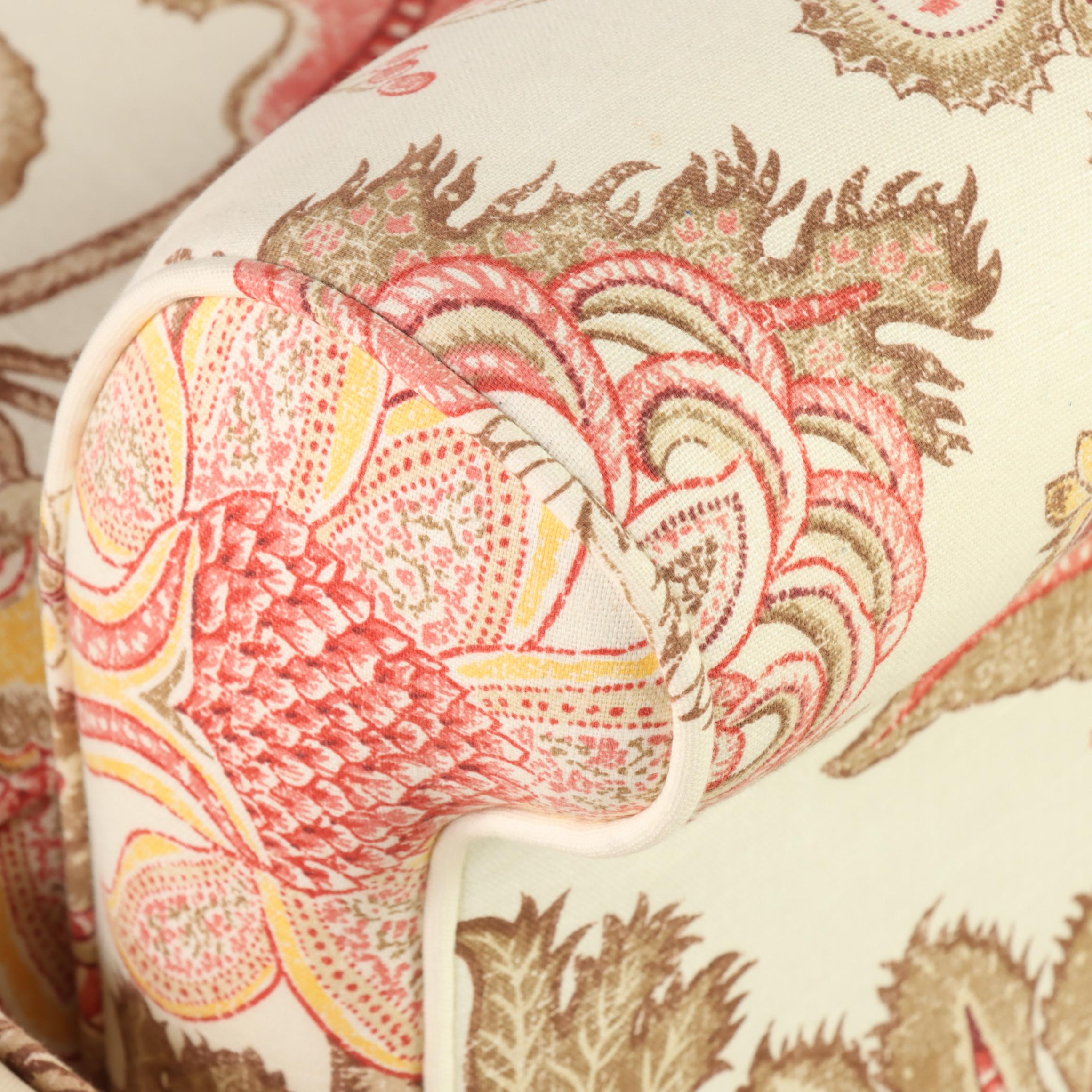 Lee Industries Custom-Upholstered Roll-Arm Armchair and Ottoman