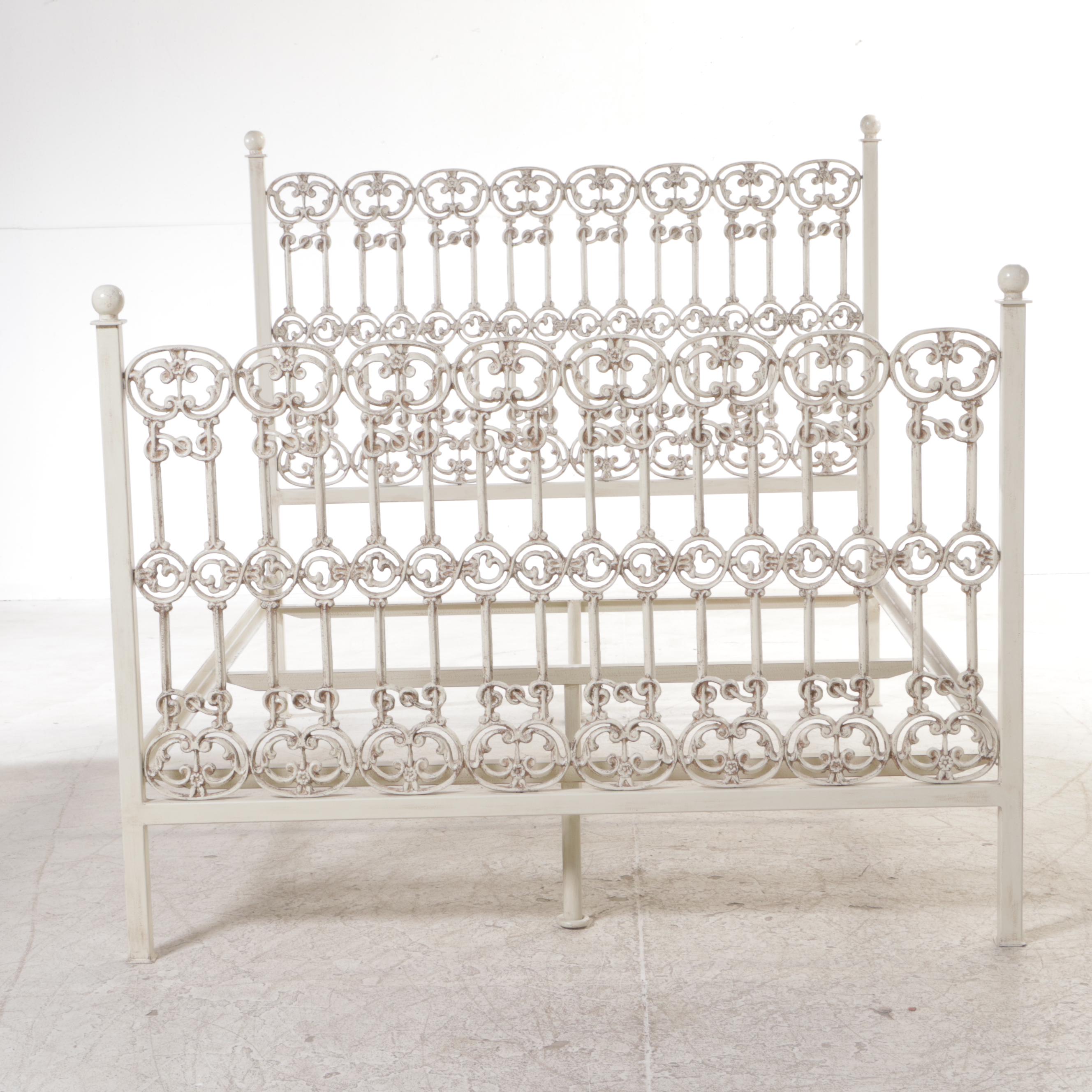 Victorian Cream-Painted Iron Full Bed Frame