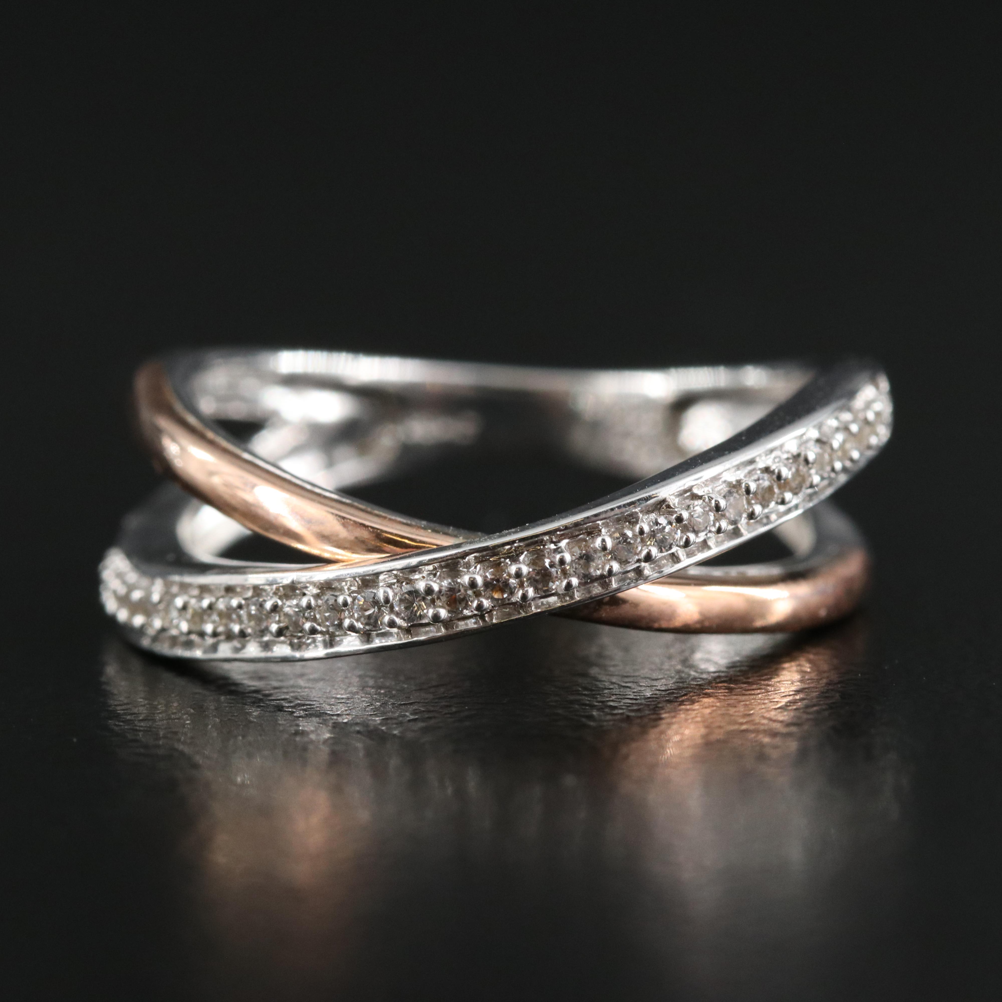Sterling White Sapphire Crossover Ring with 10K Rose Gold Accent