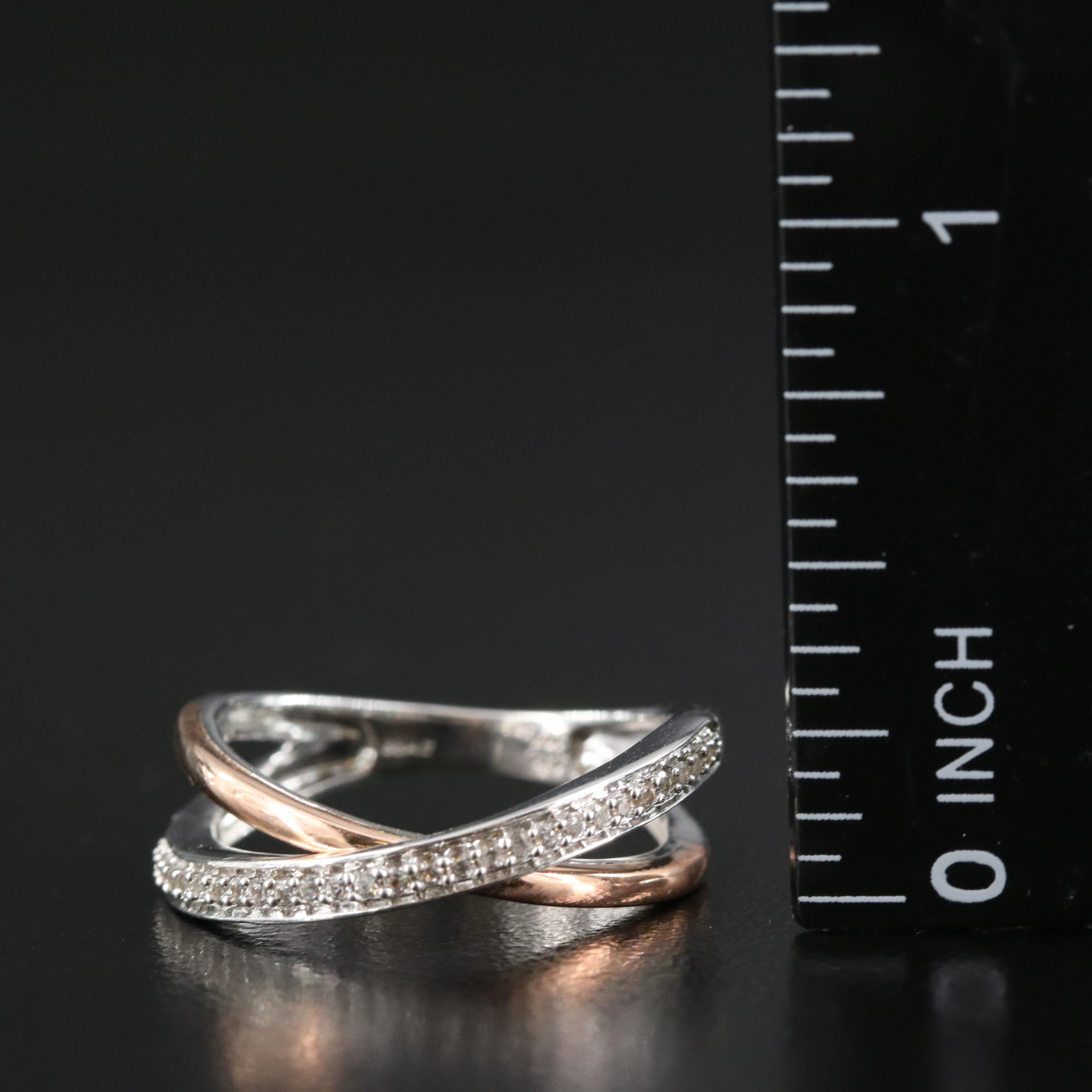 Sterling White Sapphire Crossover Ring with 10K Rose Gold Accent