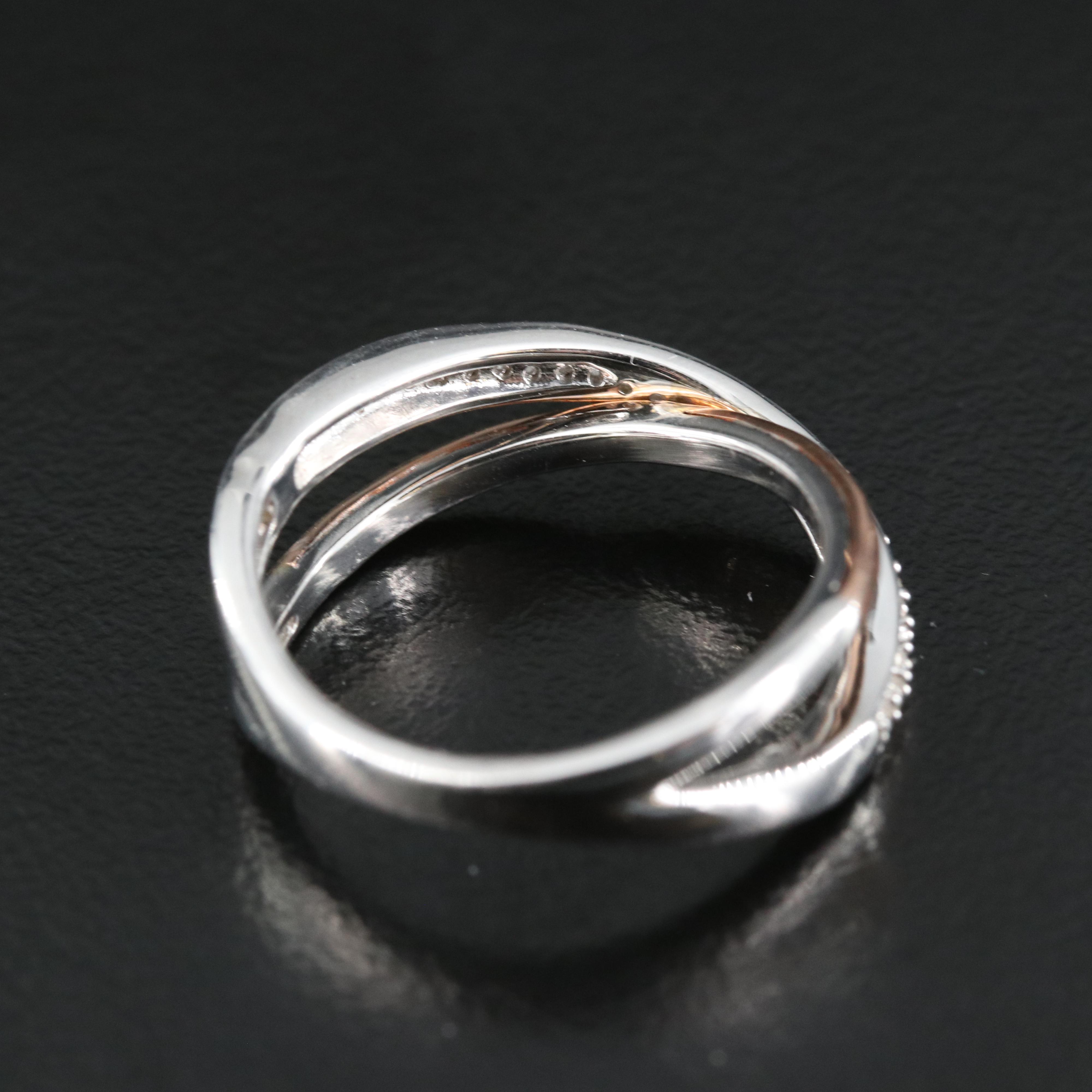 Sterling White Sapphire Crossover Ring with 10K Rose Gold Accent