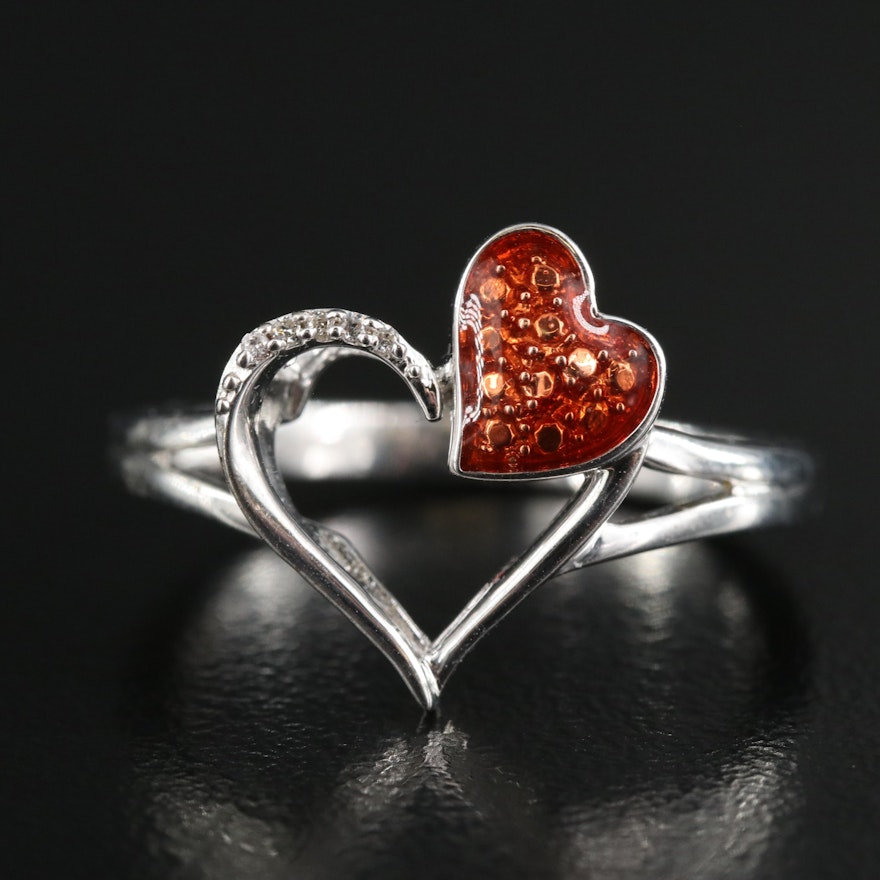 Sterling Double Heart Ring with Cubic Zirconia Accents