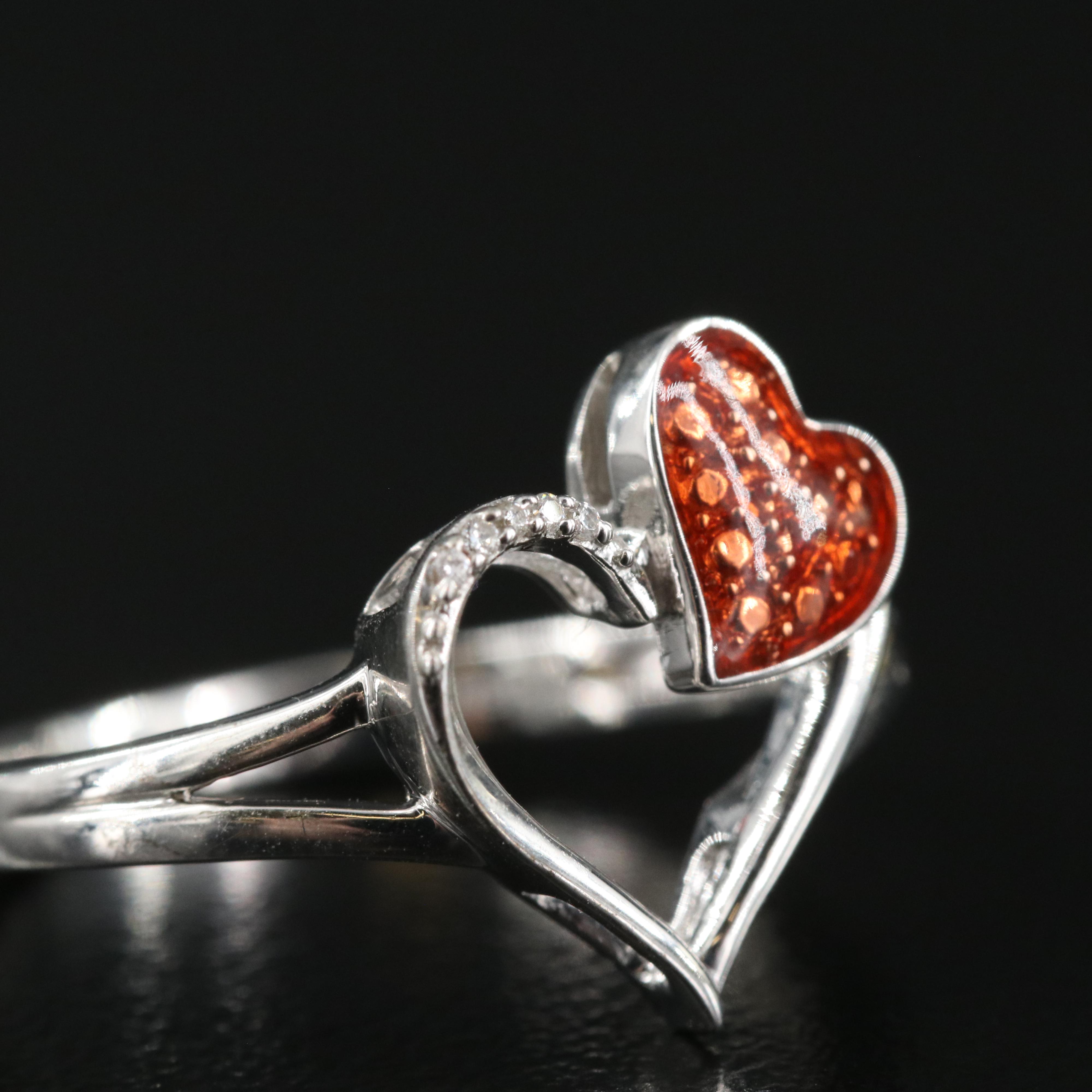 Sterling Double Heart Ring with Cubic Zirconia Accents