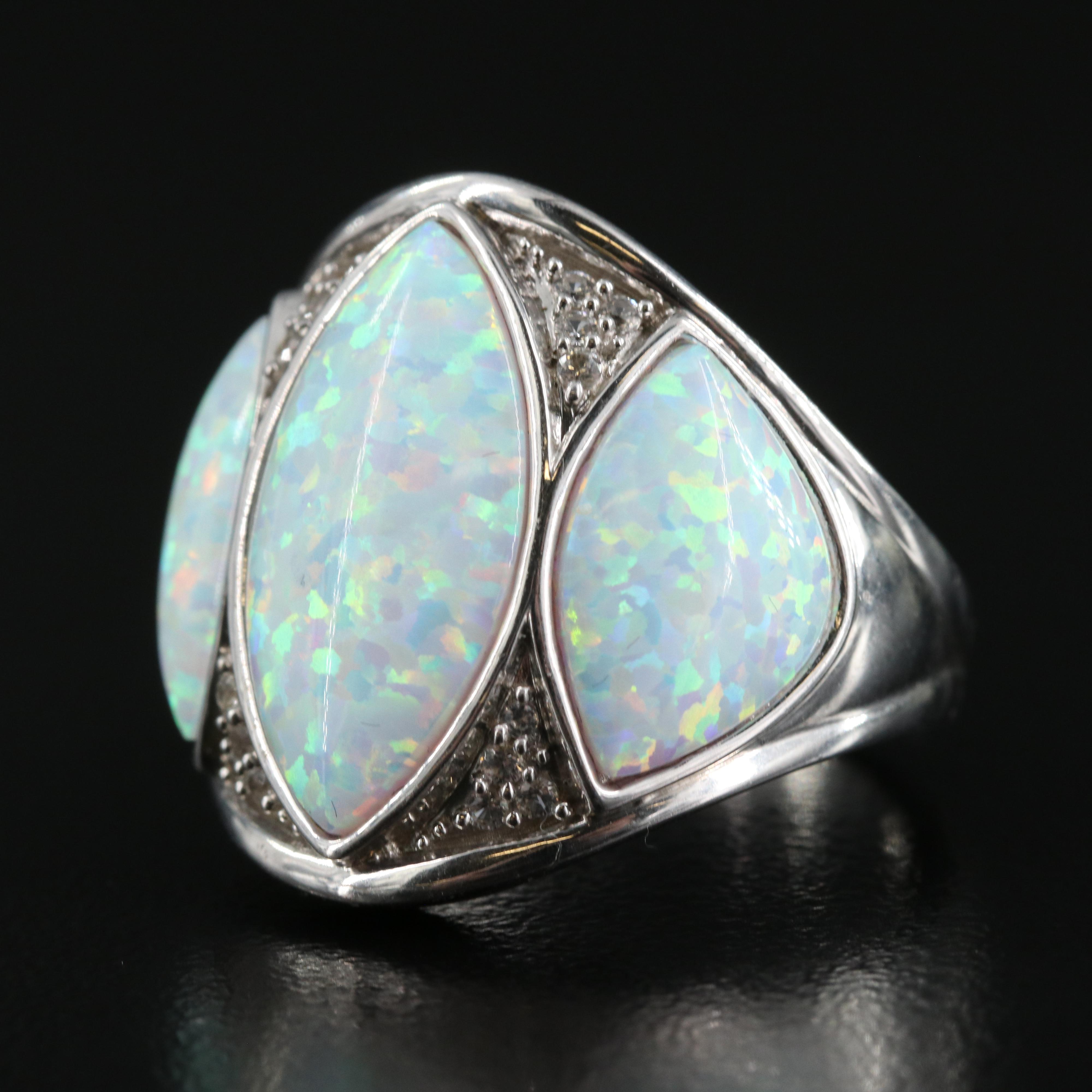 Sterling Opal and White Sapphire Tapered Ring