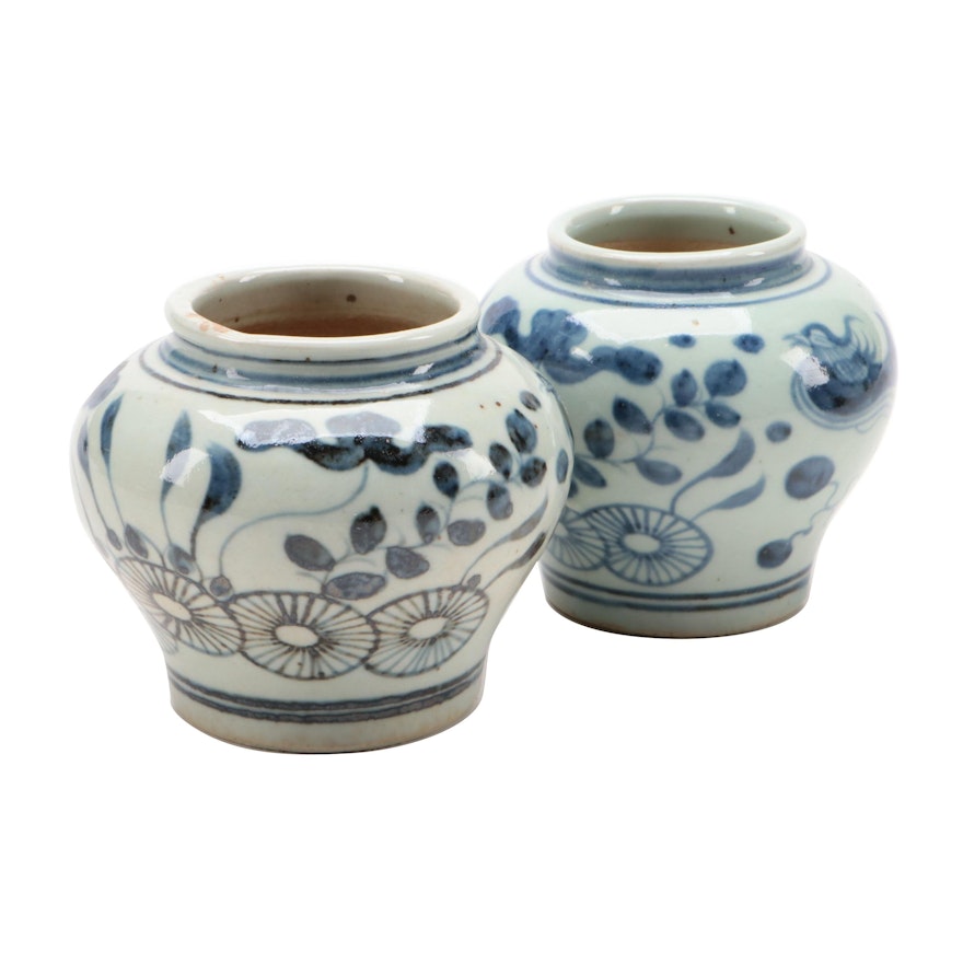 Chinese Blue and White Hand-Painted Porcelain Vases