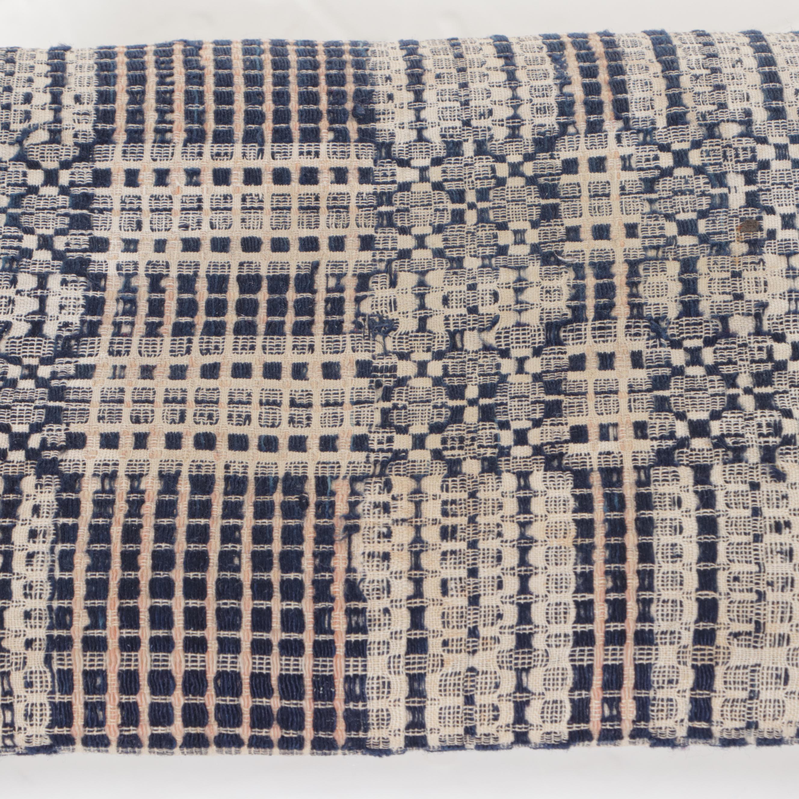 American Cast and Wrought Iron Fireside Bench with Overshot Coverlet Upholstery