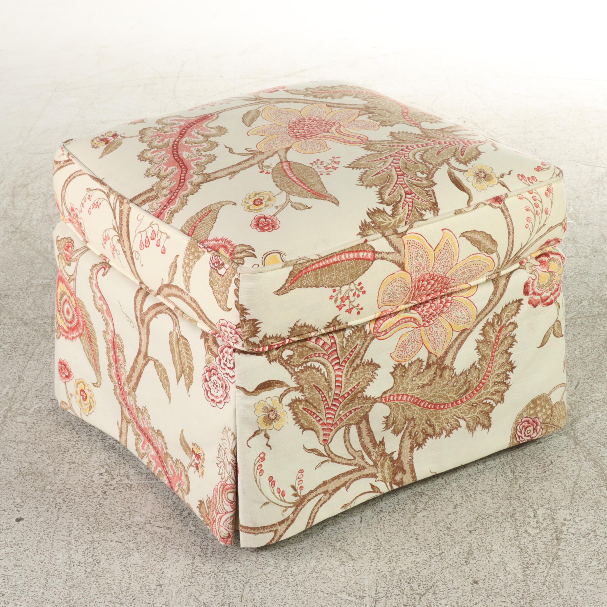 Lee Industries Custom-Upholstered Roll-Arm Armchair and Ottoman