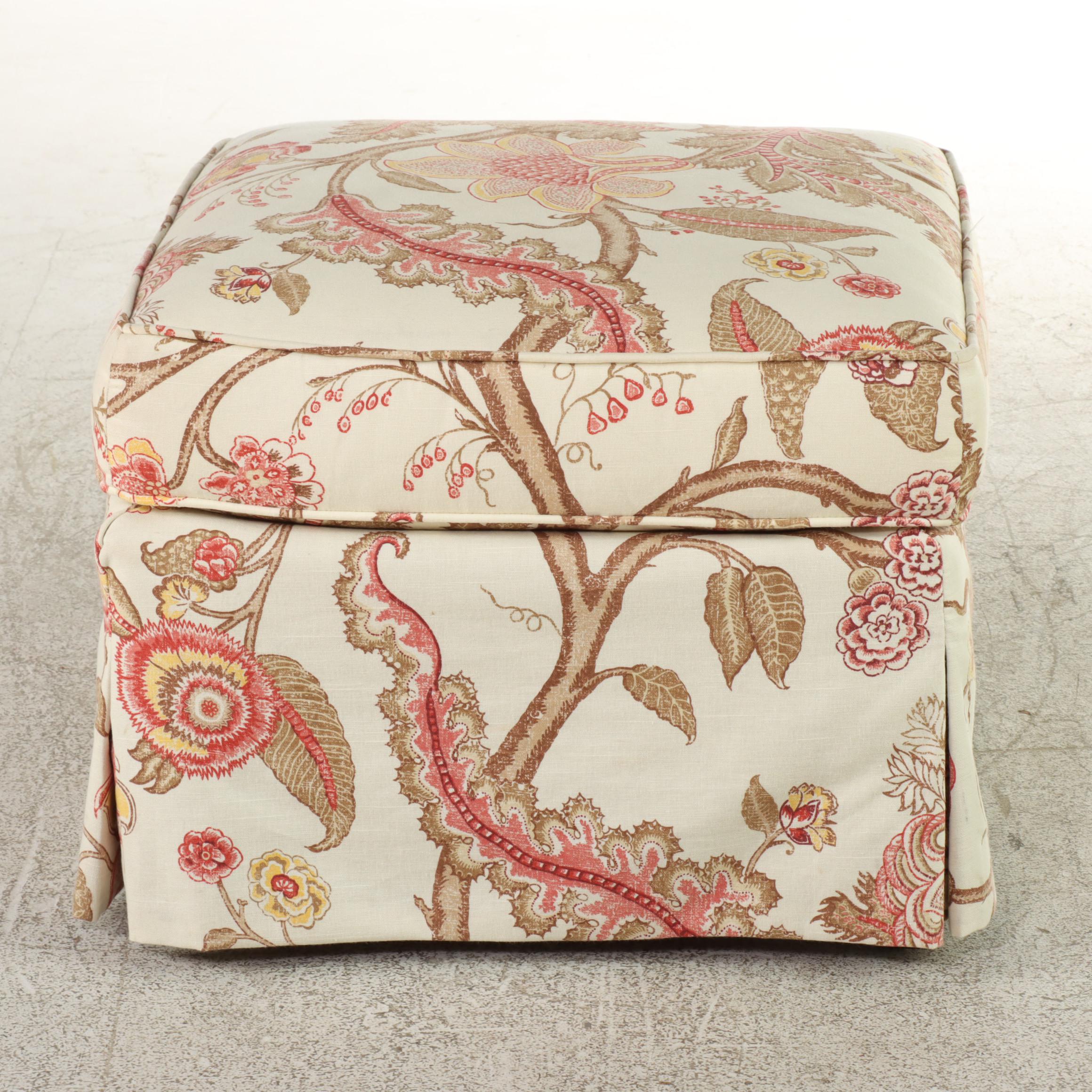 Lee Industries Custom-Upholstered Roll-Arm Armchair and Ottoman