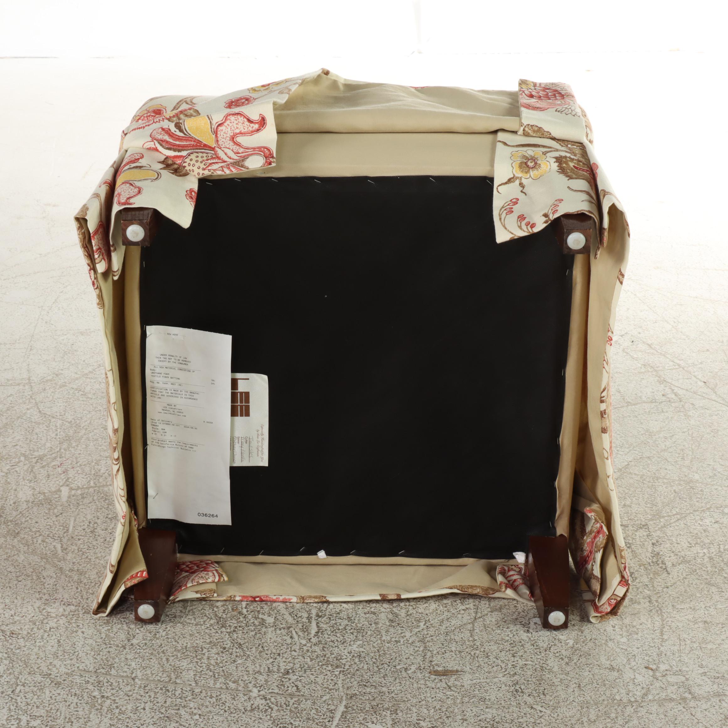 Lee Industries Custom-Upholstered Roll-Arm Armchair and Ottoman