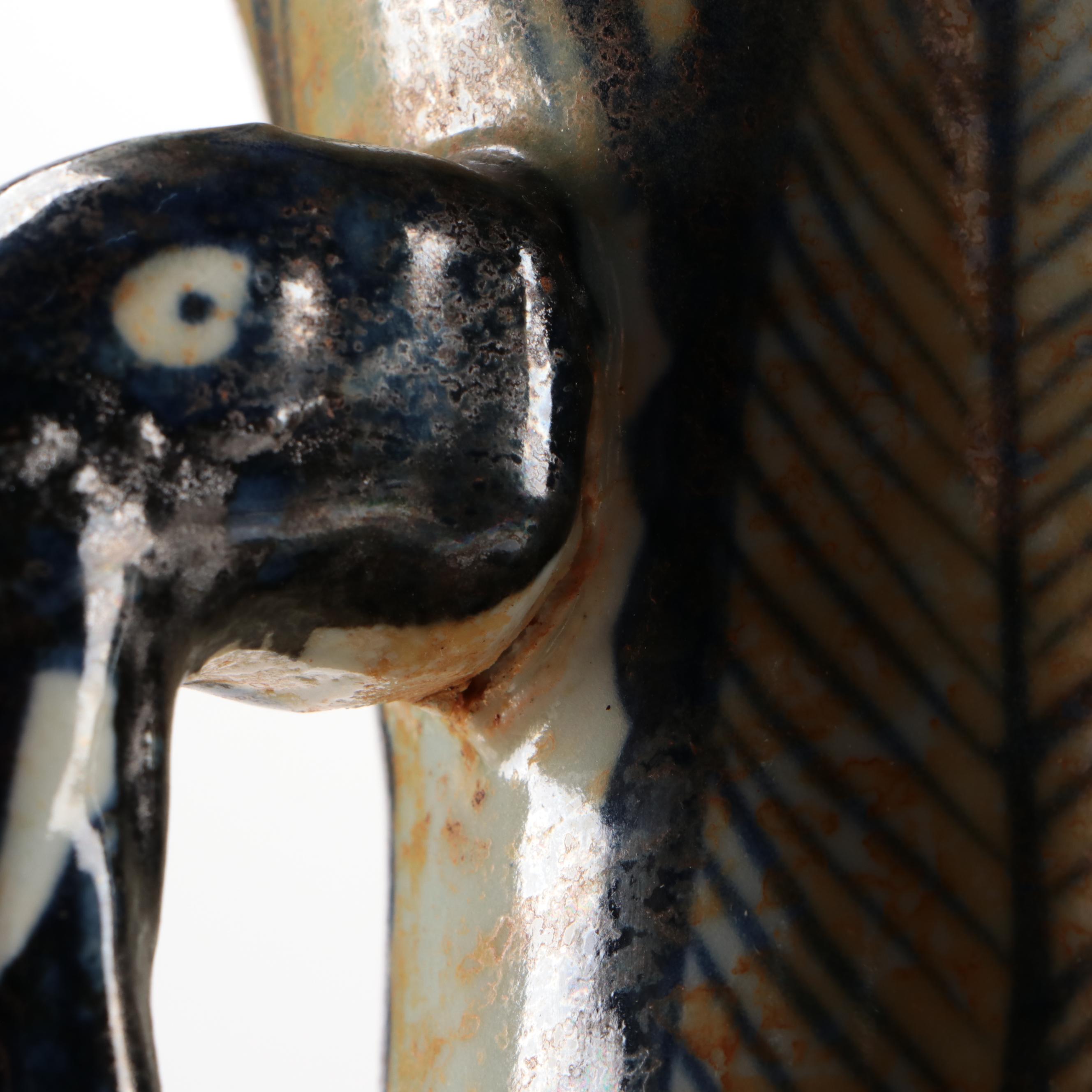 Chinese Hand-Painted Blue and White Porcelain Vase with Elephant Handles