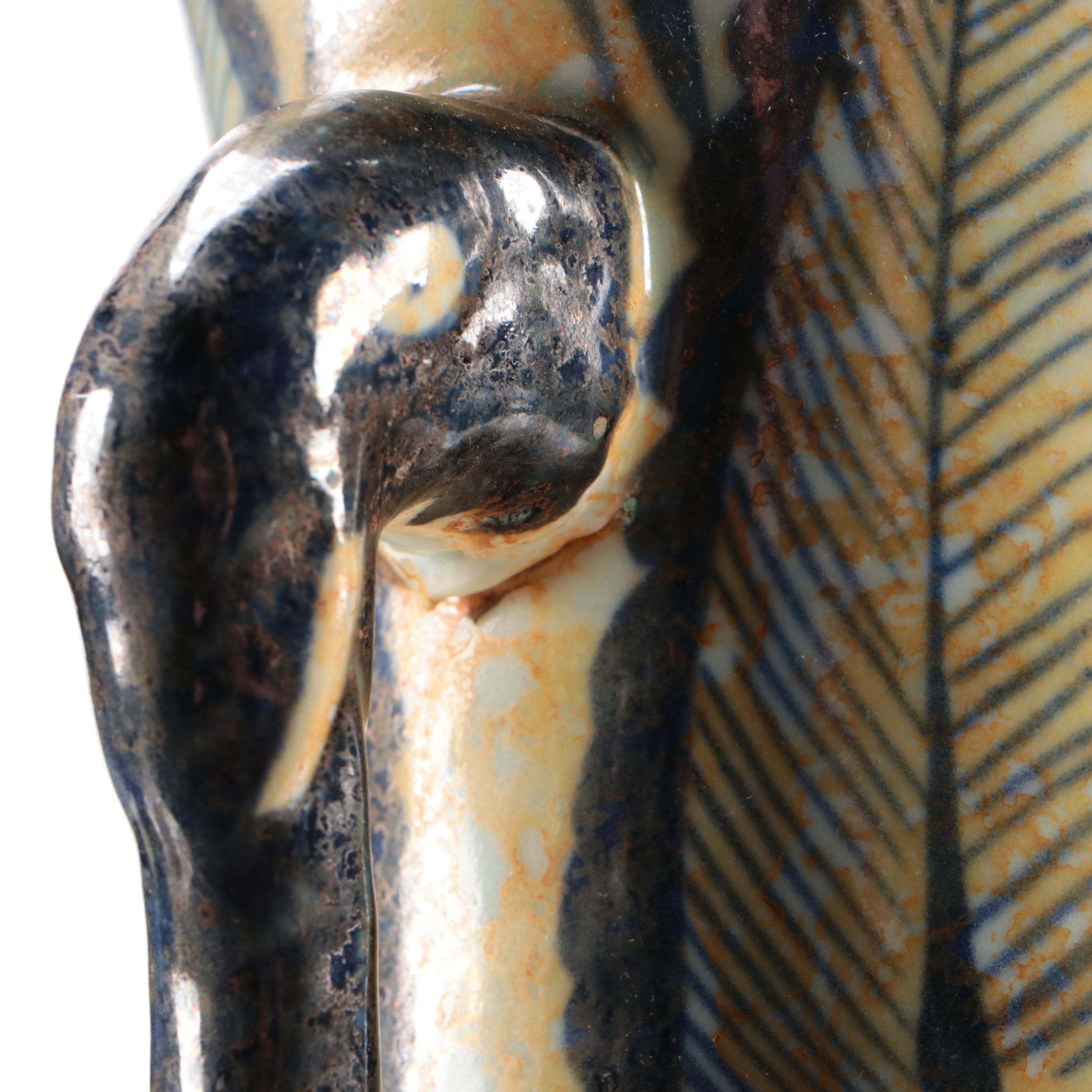 Chinese Hand-Painted Blue and White Porcelain Vase with Elephant Handles