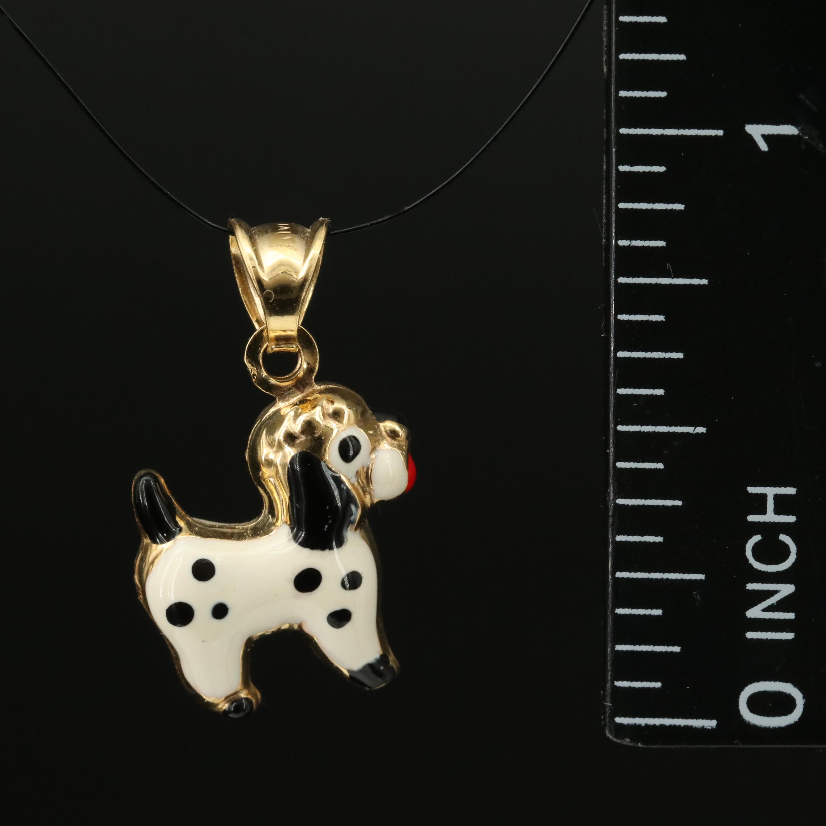 14K Enamel Dog Charm