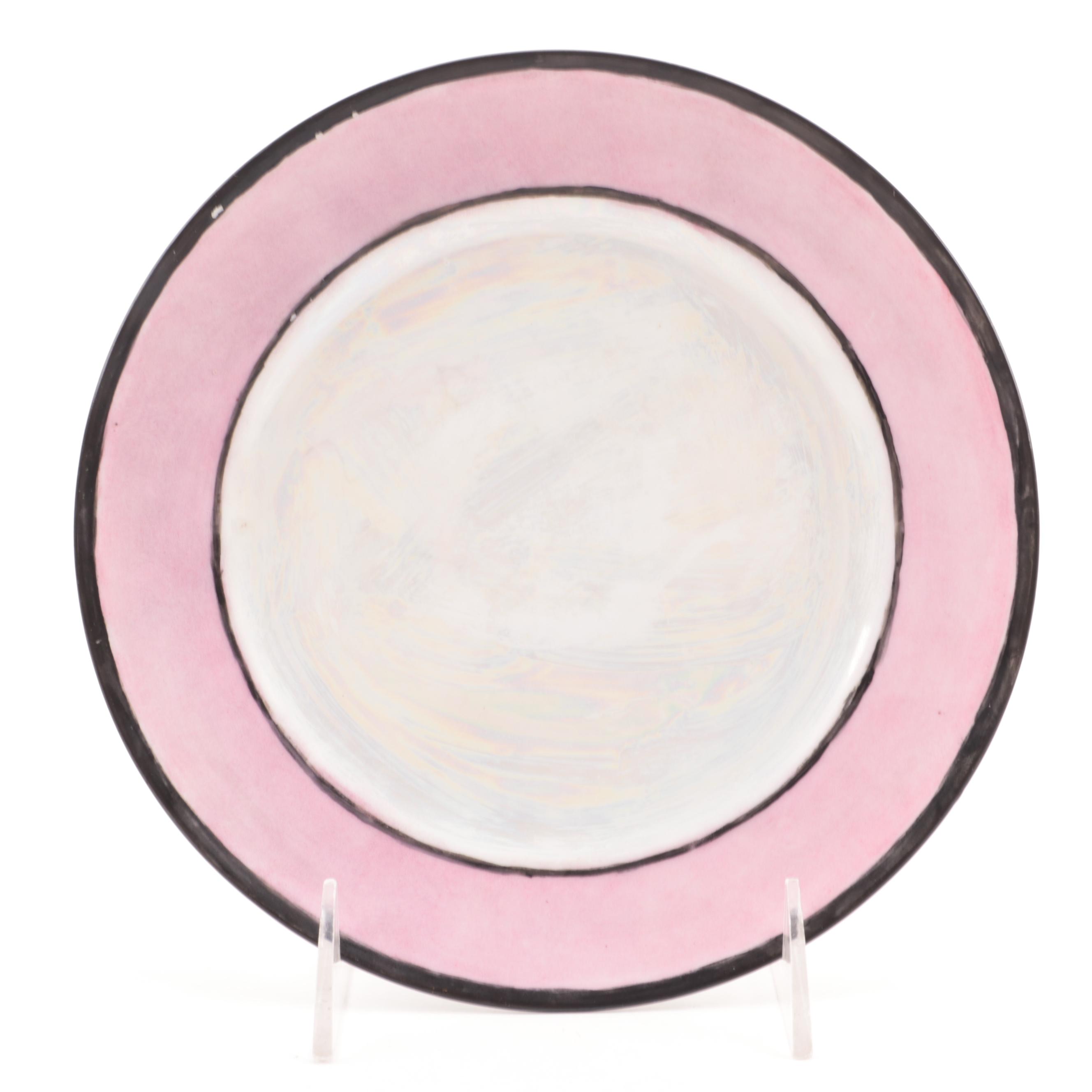 Japanese Porcelain Art Deco Style Pink Lusterware Dessert Compotes and Plates