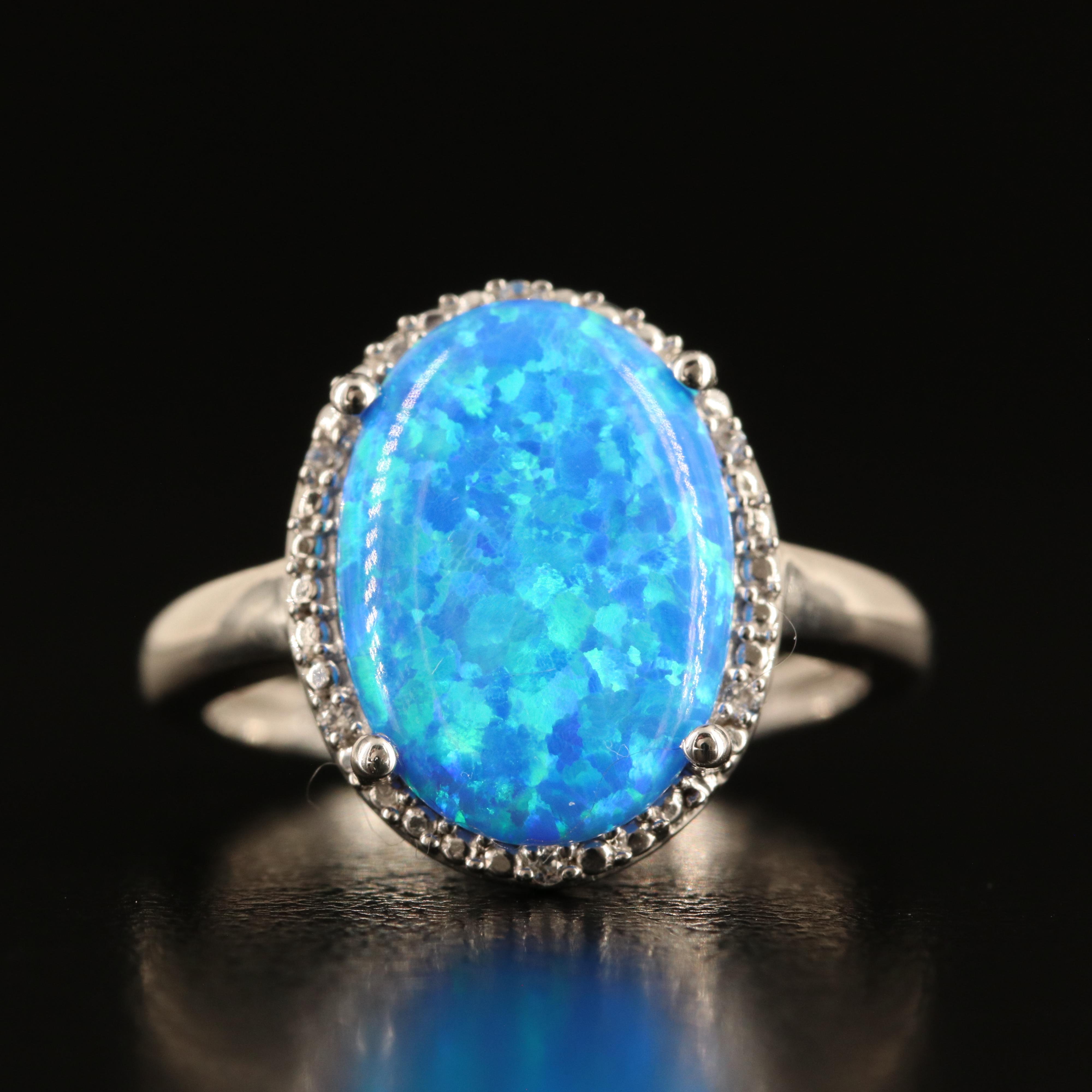 Sterling Opal and White Sapphire Ring