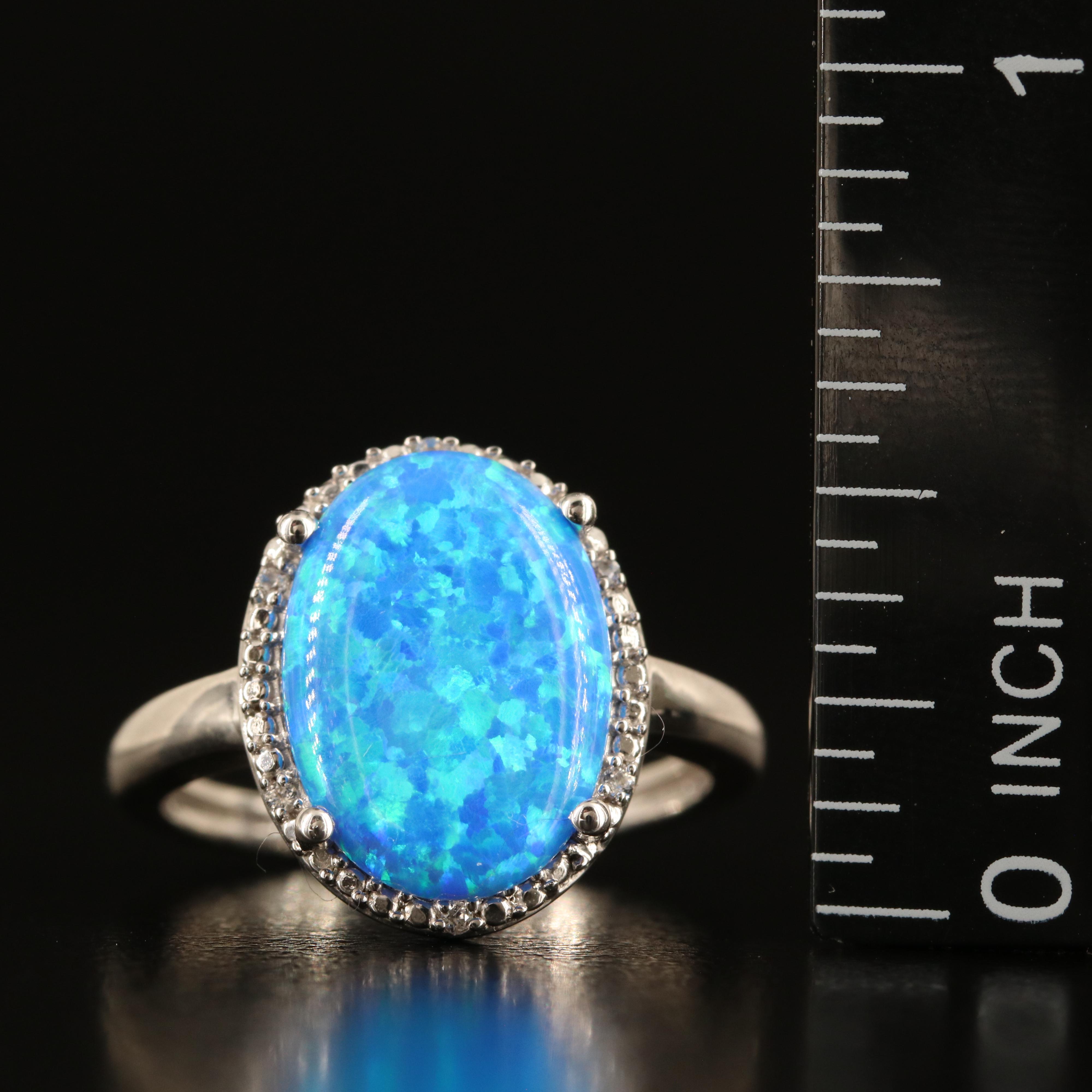 Sterling Opal and White Sapphire Ring