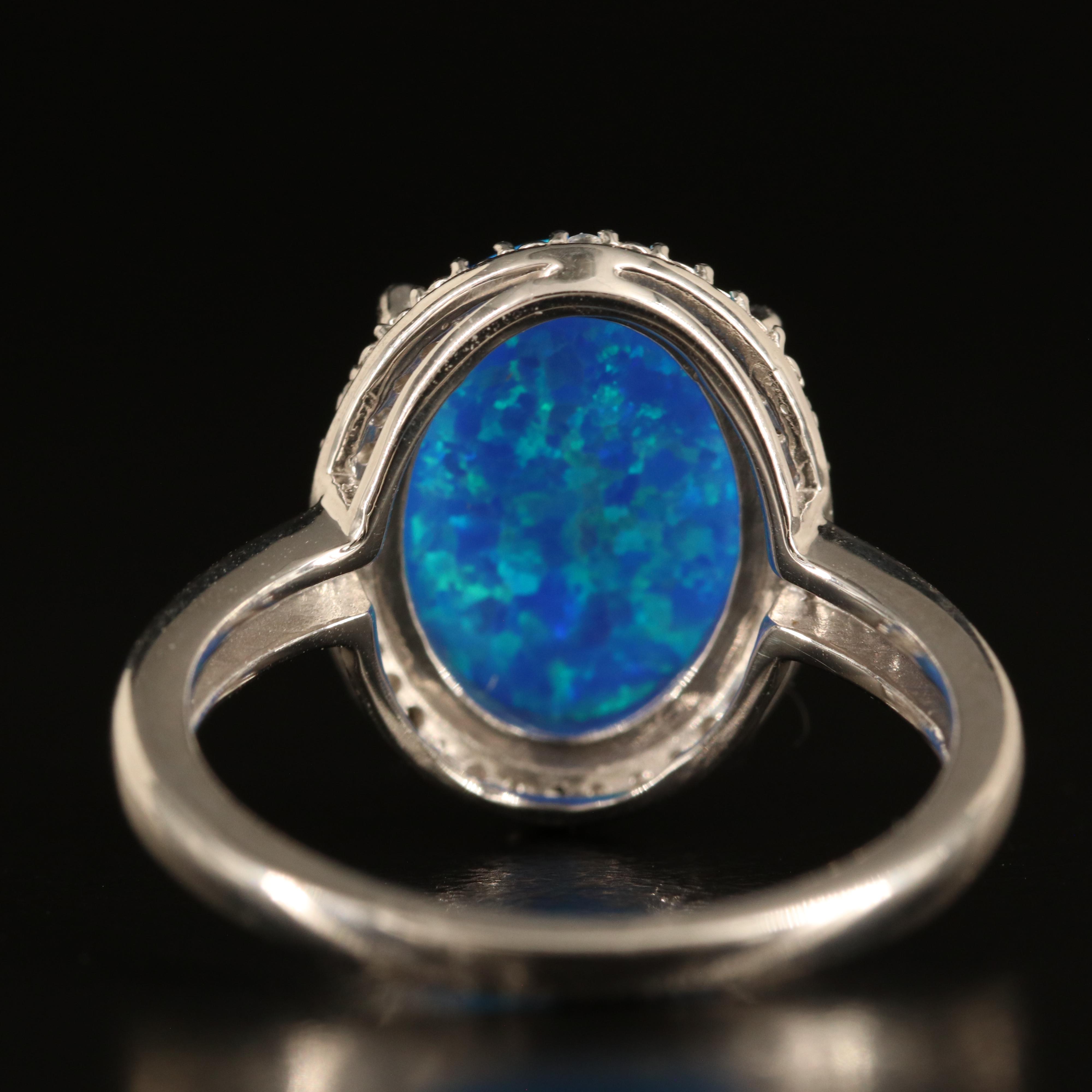 Sterling Opal and White Sapphire Ring
