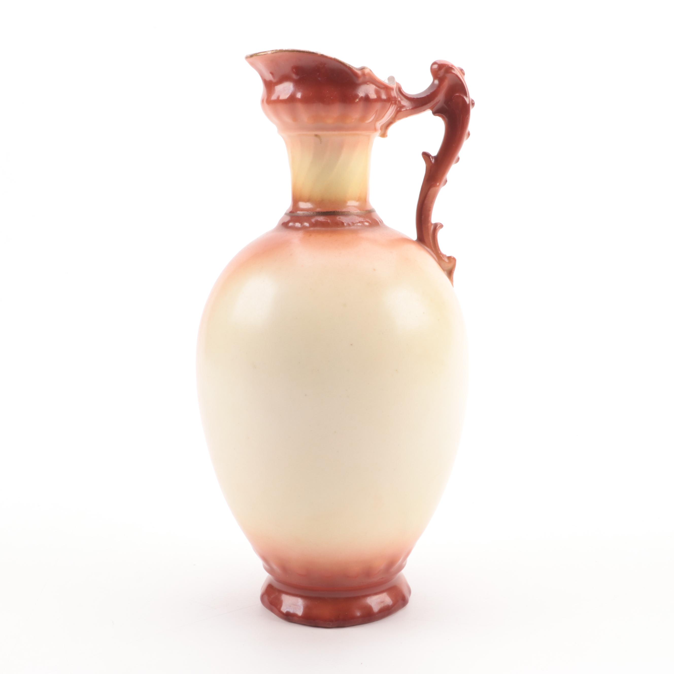 Czechoslovakian Ceramic Ewer Pitcher with Victorian Bisque Figurine