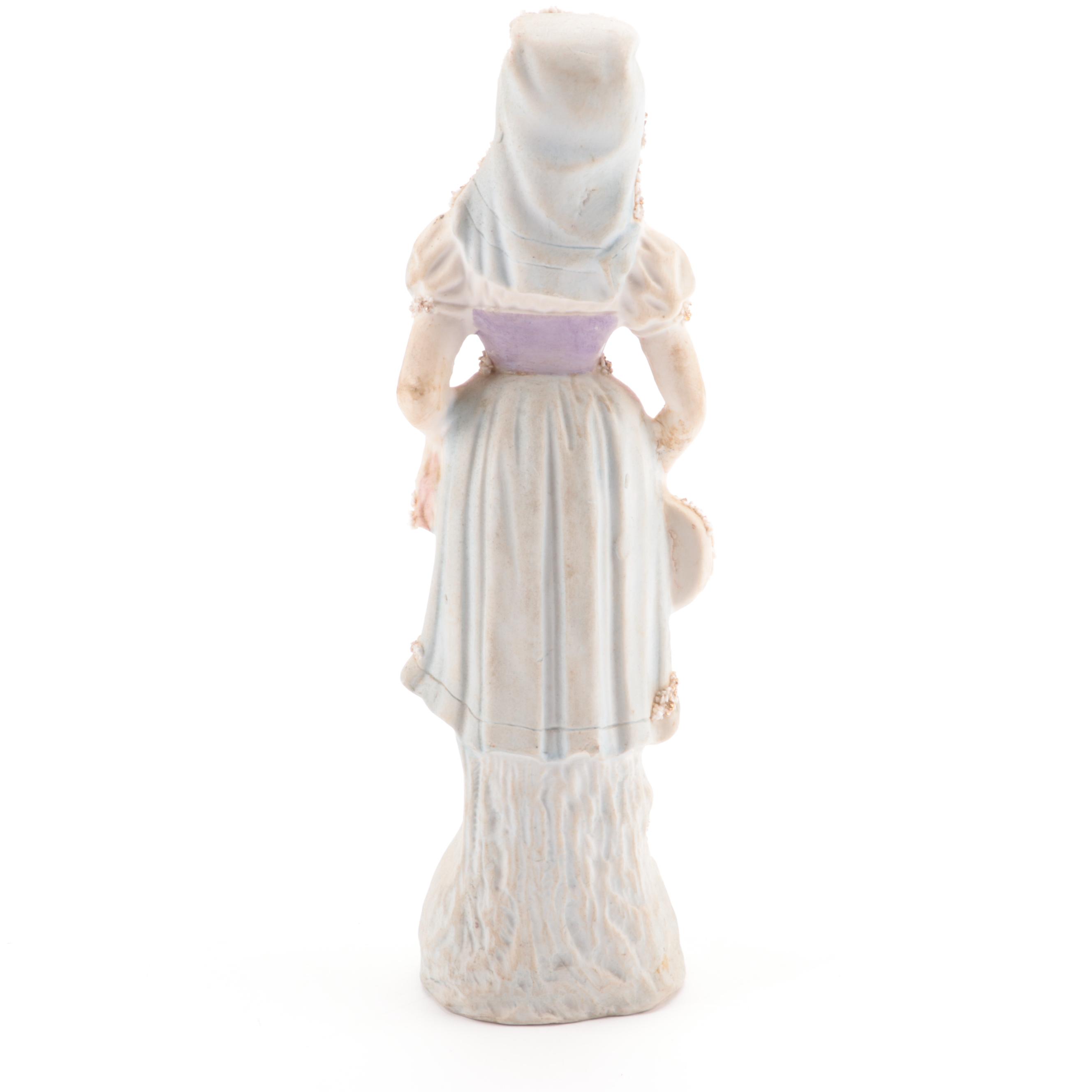 Czechoslovakian Ceramic Ewer Pitcher with Victorian Bisque Figurine