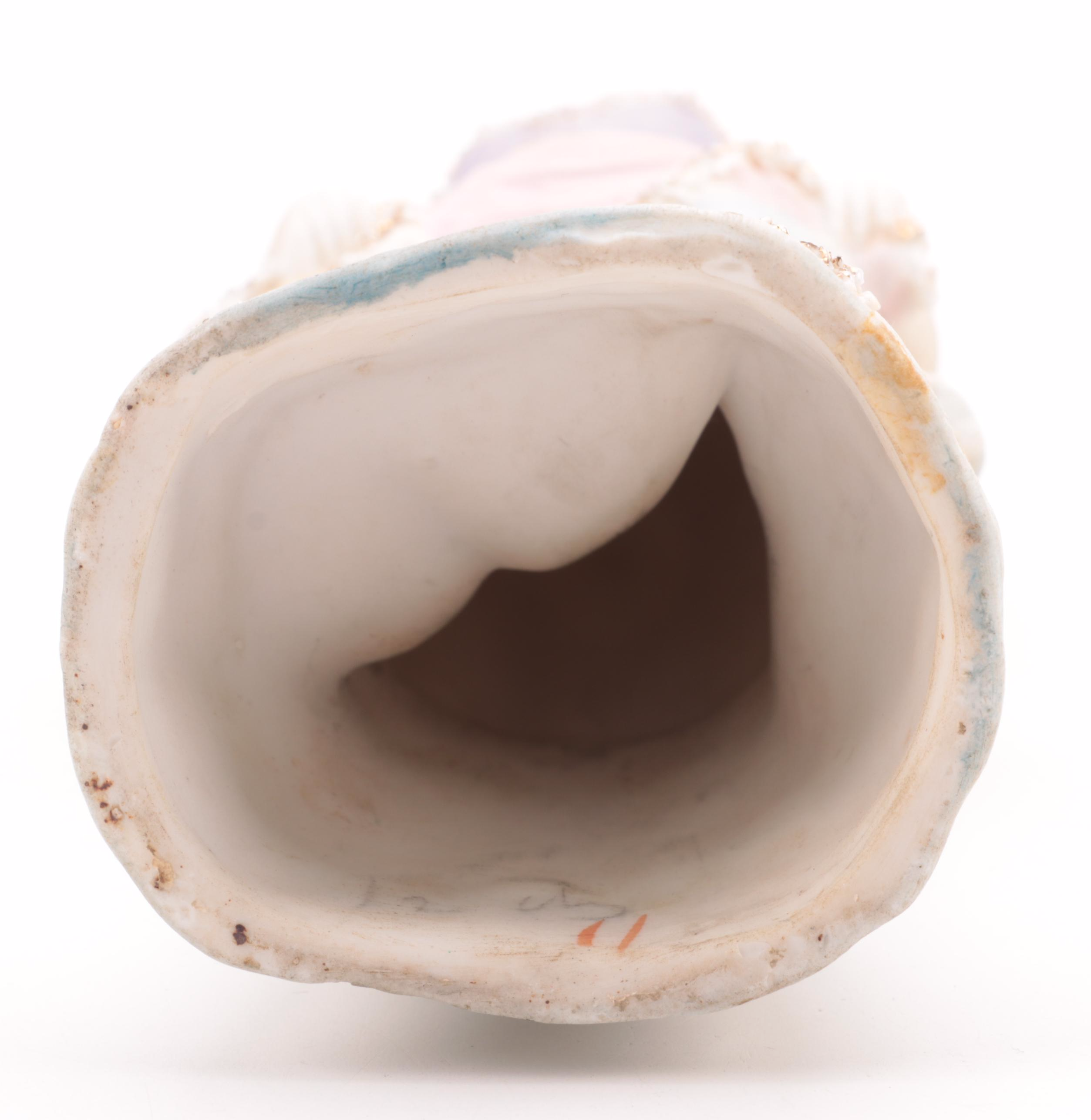 Czechoslovakian Ceramic Ewer Pitcher with Victorian Bisque Figurine