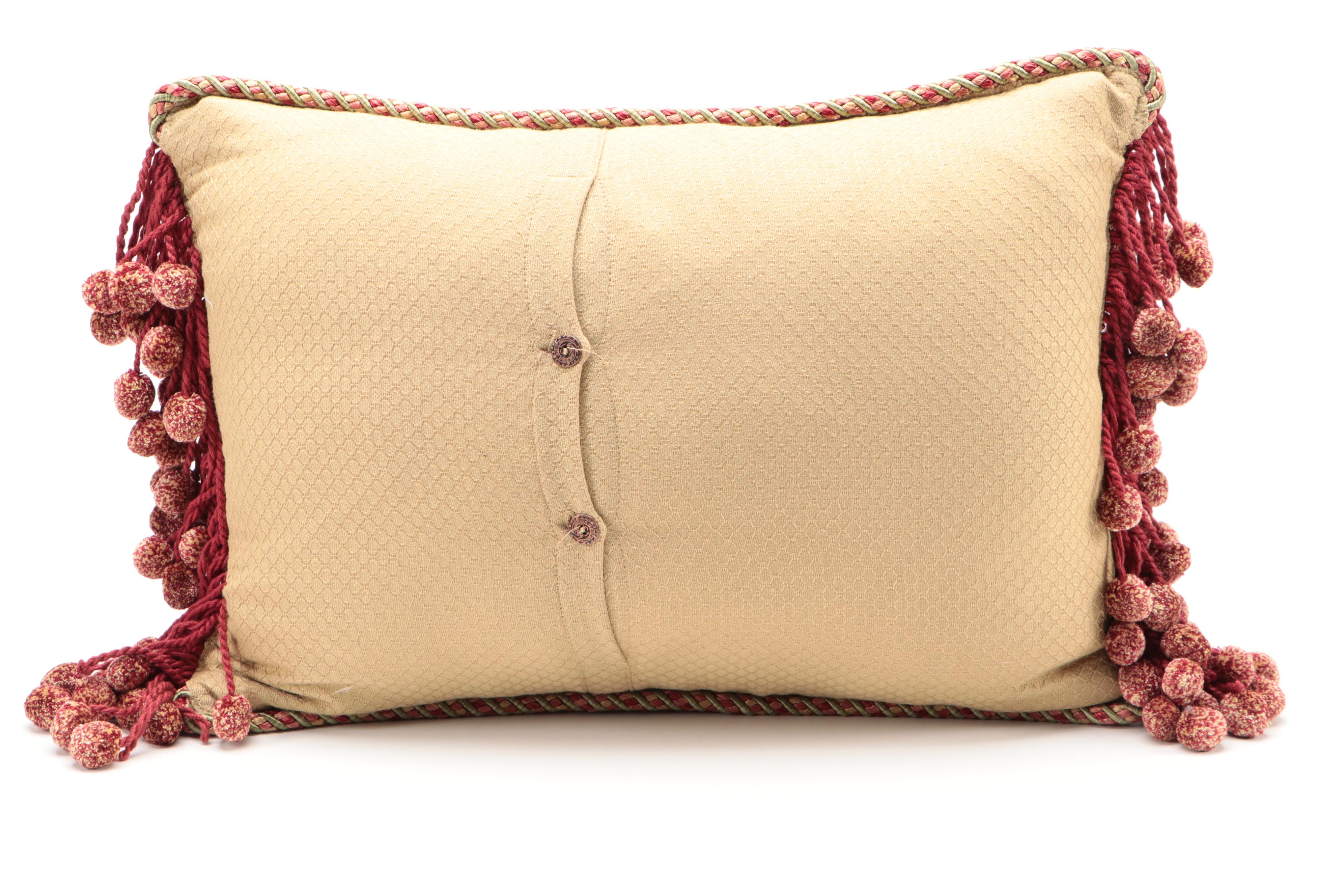 Chinoiserie Style Fringed Woven Accent Pillow and Printed Throw Pillows