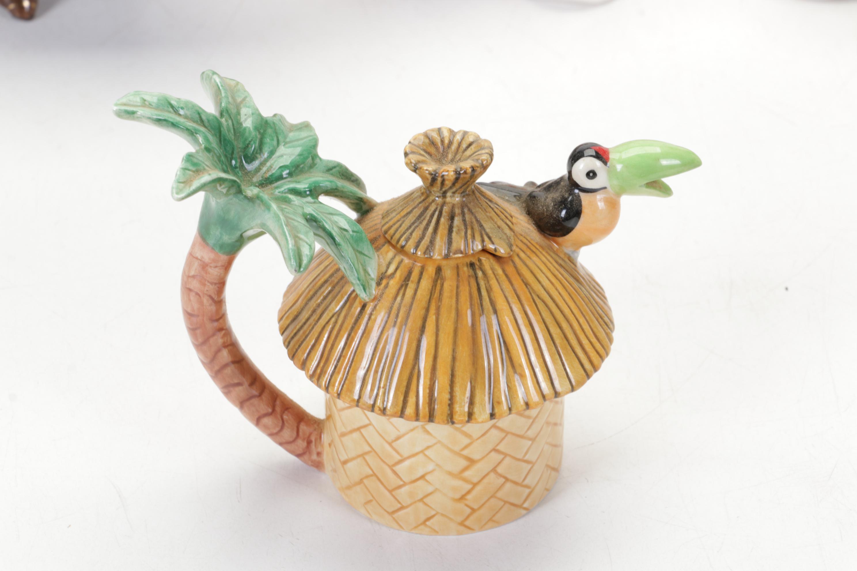 Fitz and Floyd Lidded Casserole, Teapots and Figurines