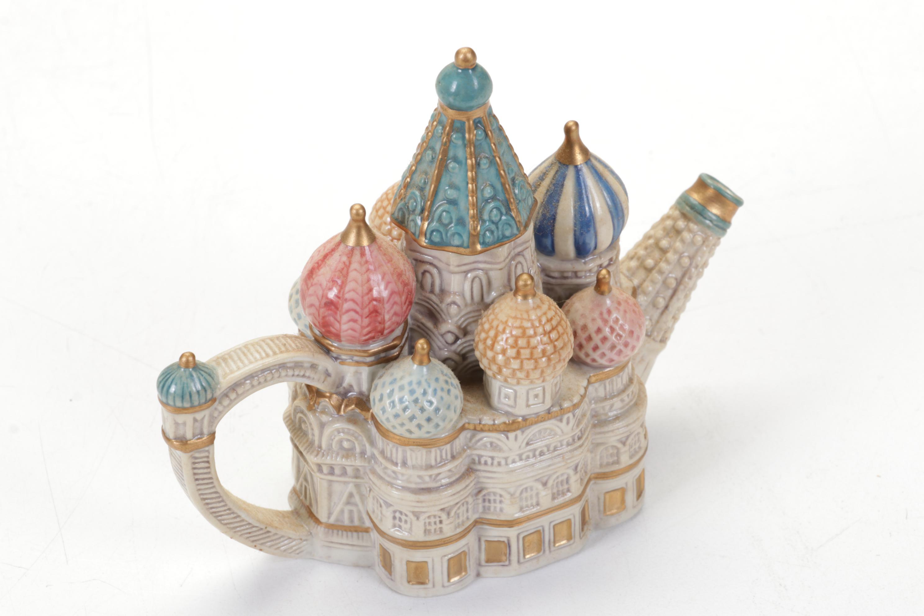 Fitz and Floyd Lidded Casserole, Teapots and Figurines