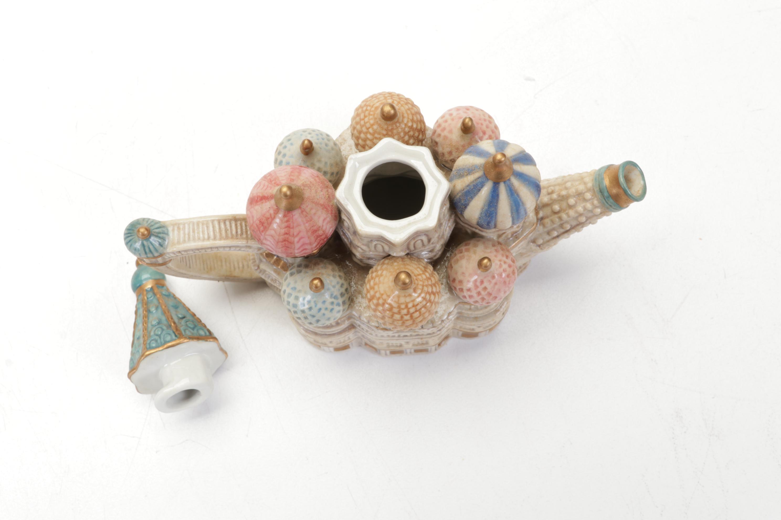 Fitz and Floyd Lidded Casserole, Teapots and Figurines