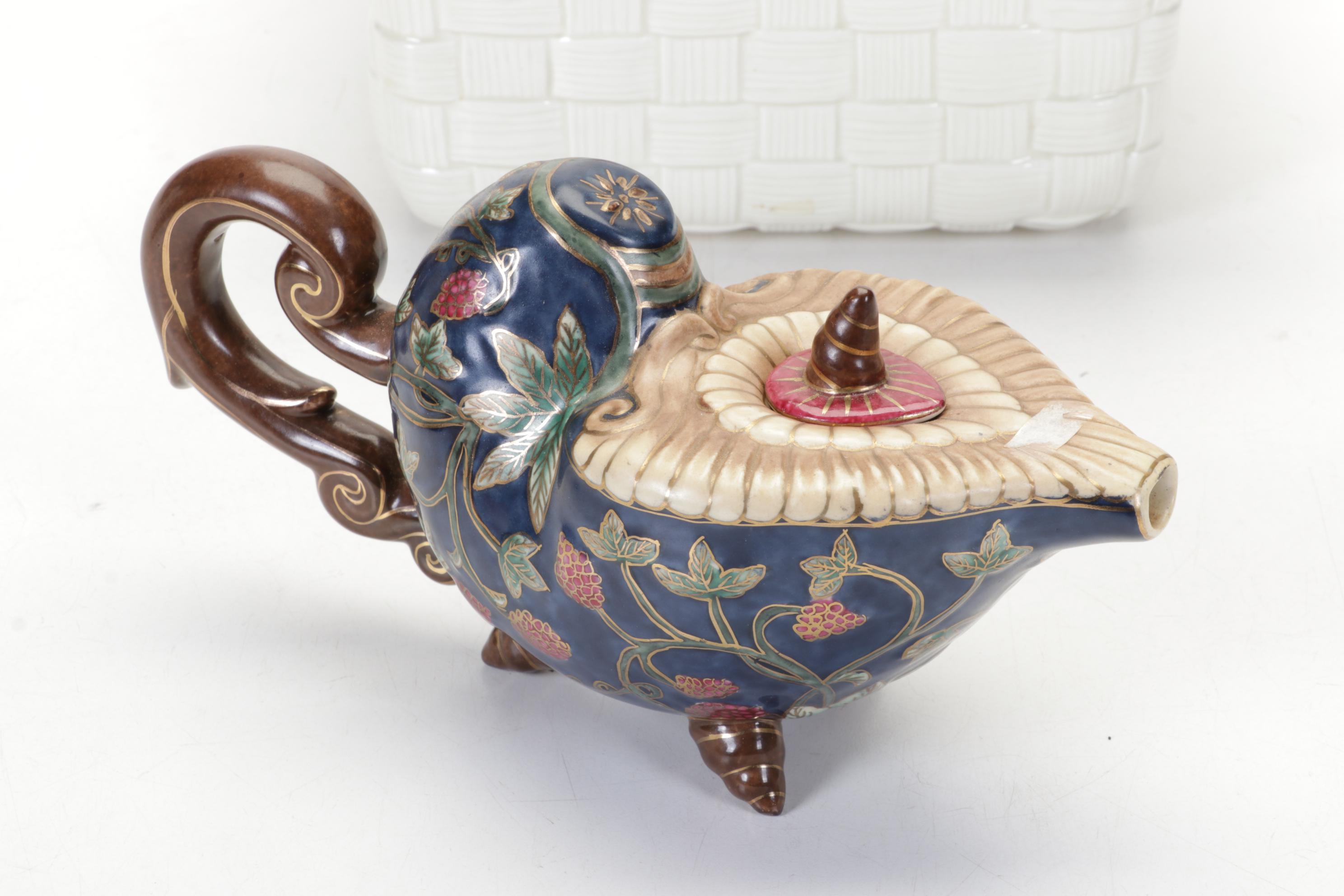 Fitz and Floyd Lidded Casserole, Teapots and Figurines