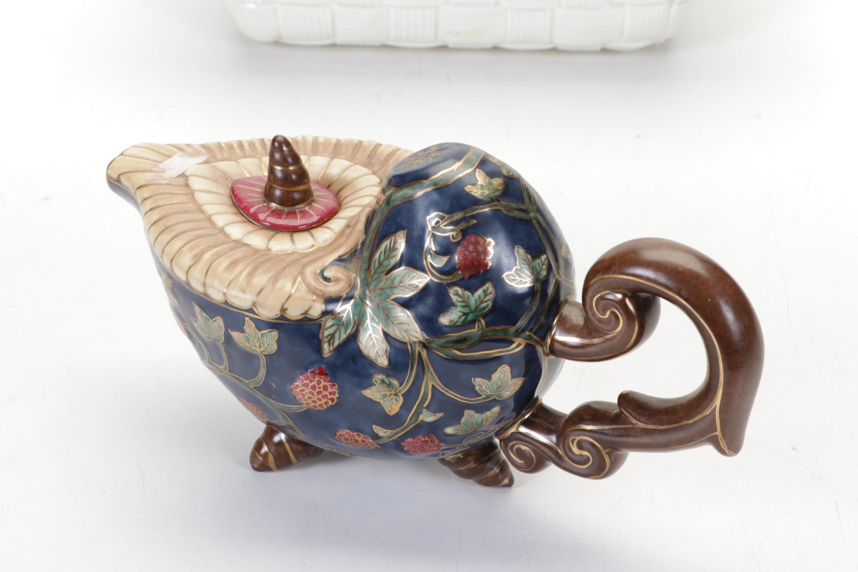 Fitz and Floyd Lidded Casserole, Teapots and Figurines