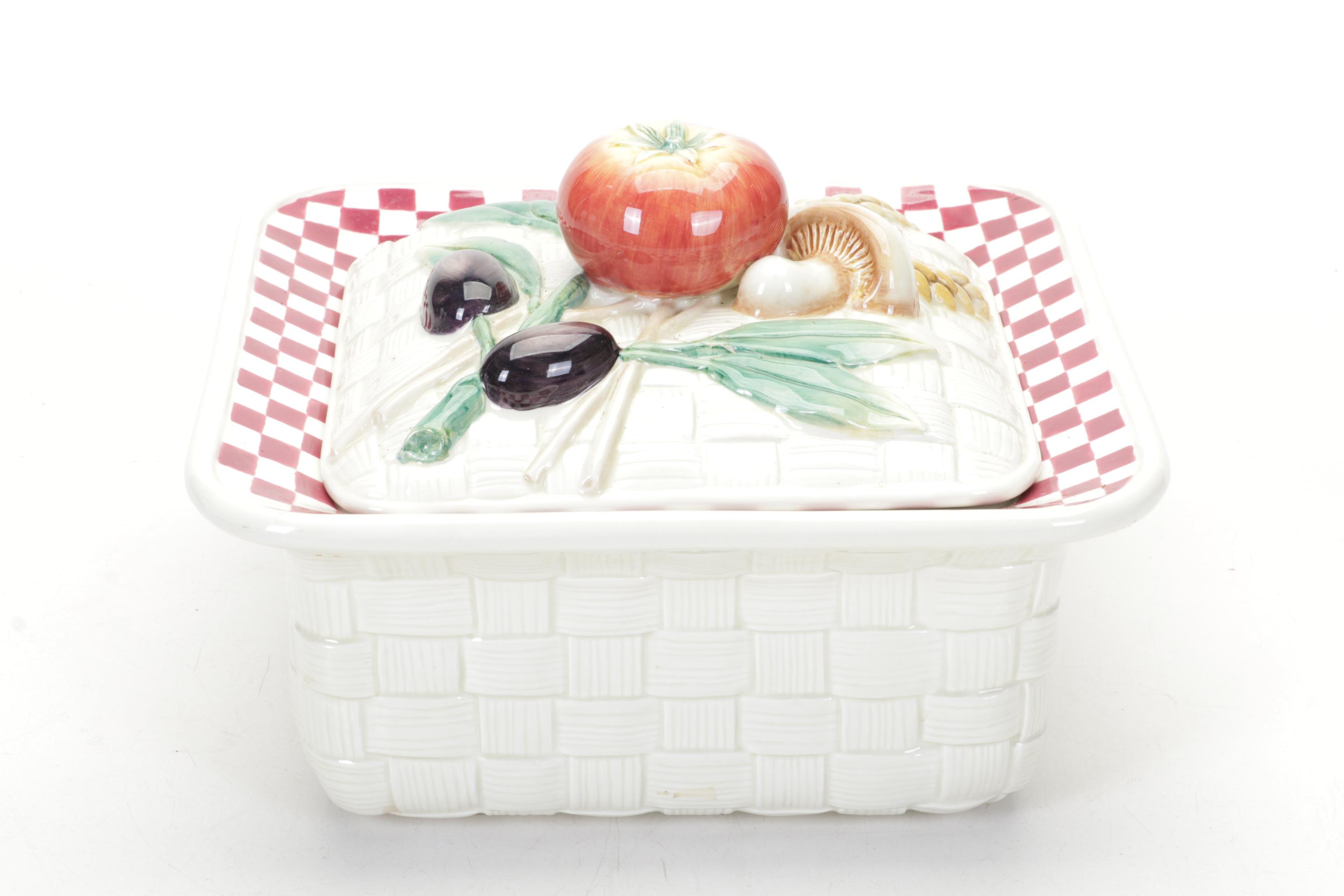 Fitz and Floyd Lidded Casserole, Teapots and Figurines