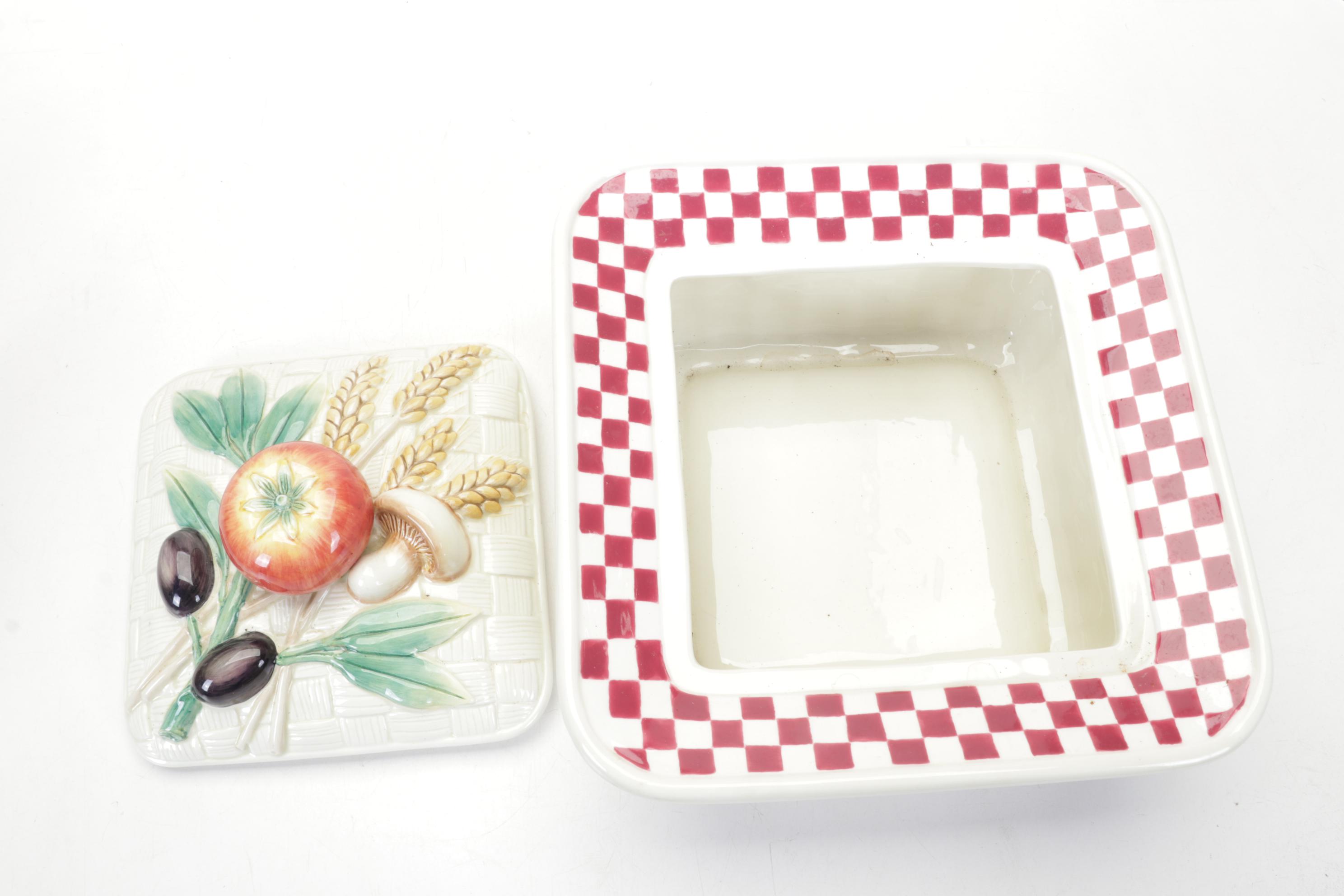 Fitz and Floyd Lidded Casserole, Teapots and Figurines