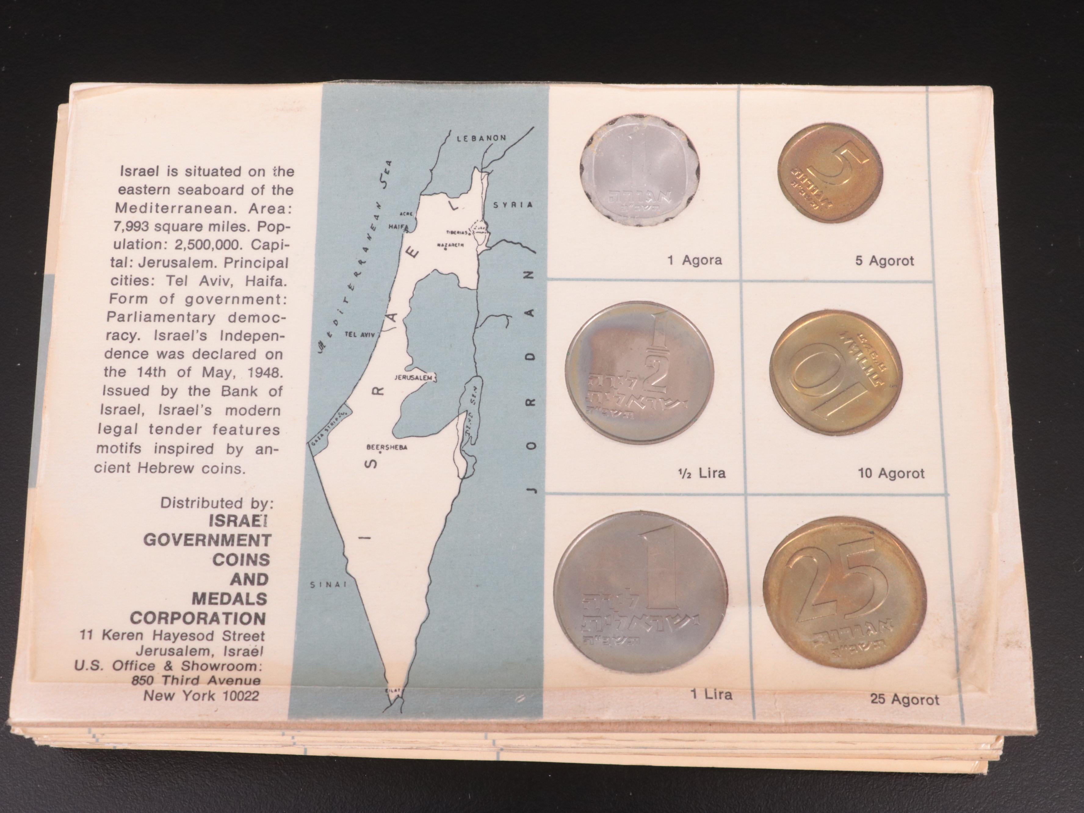 A collection of ten Israel proof like sets and six other proof and mint sets