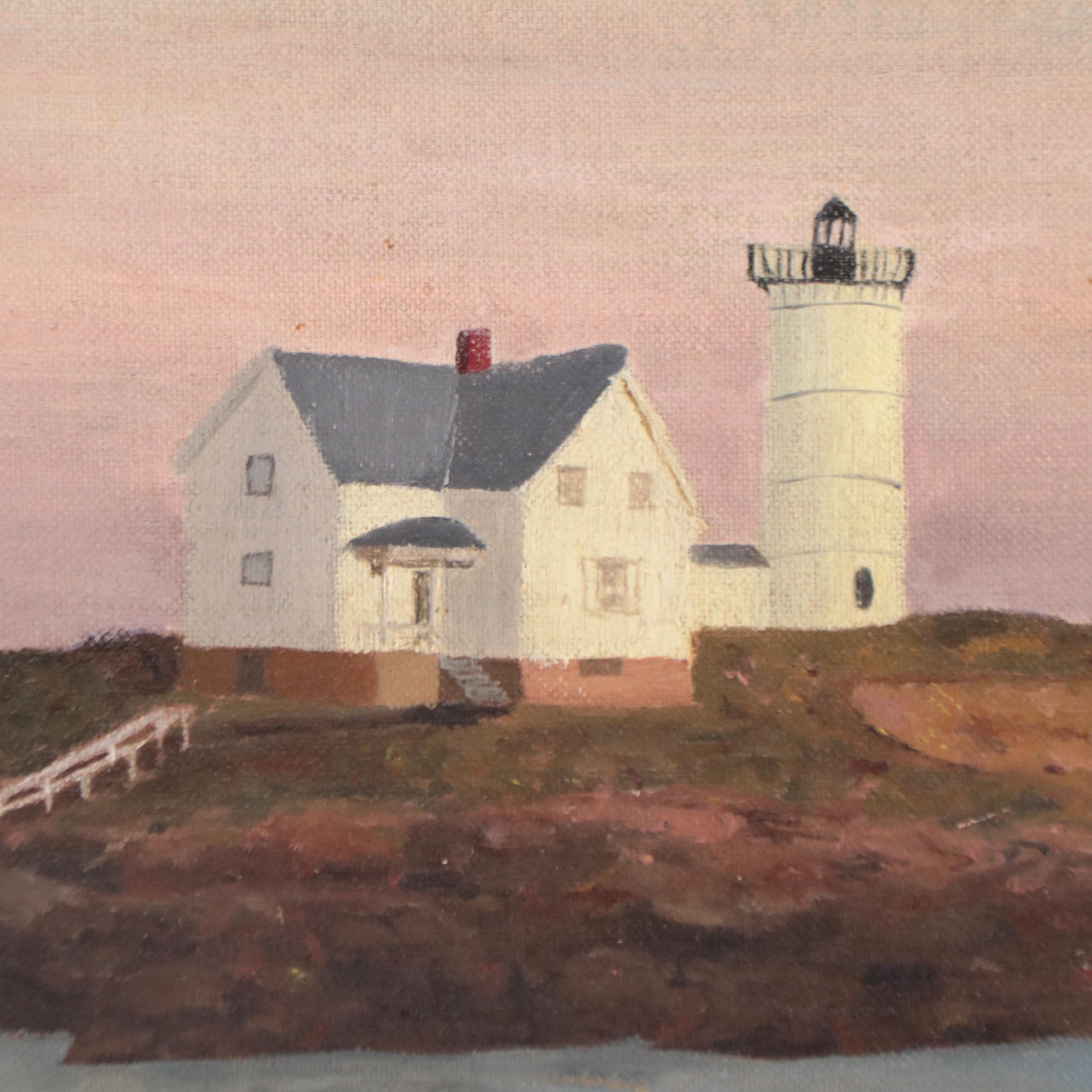 Coastal Landscape Oil Painting of Cape Neddick Lighthouse, Maine