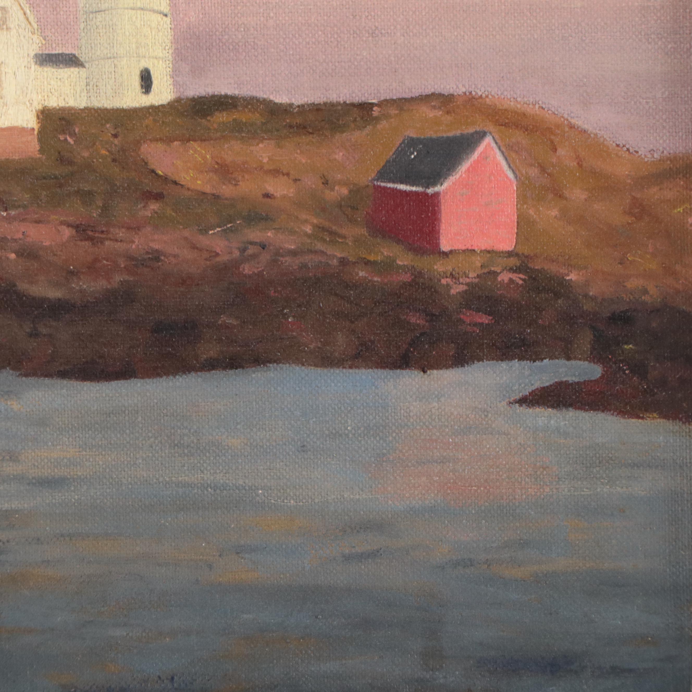 Coastal Landscape Oil Painting of Cape Neddick Lighthouse, Maine