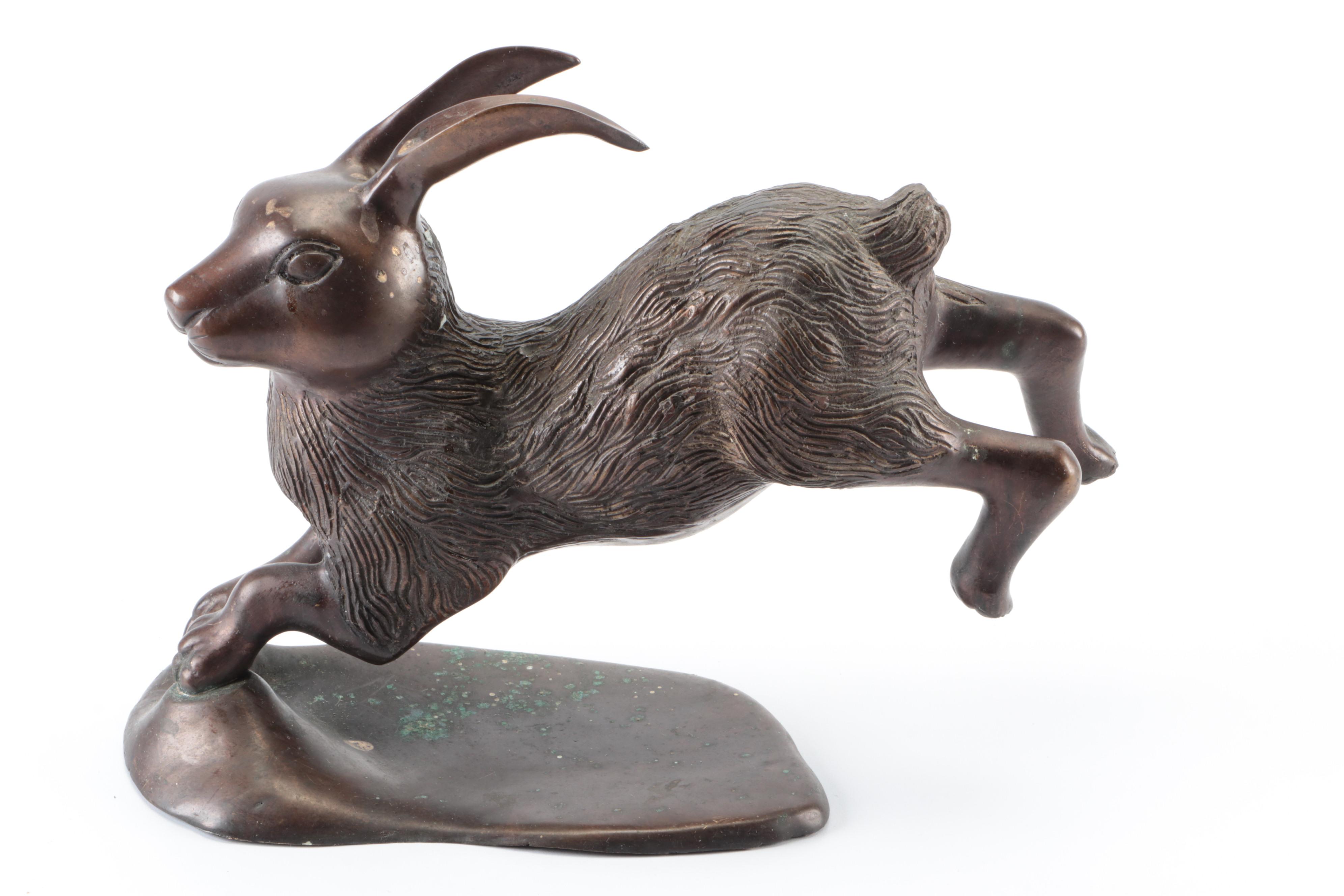 Thai Patinated Brass Leaping Hare