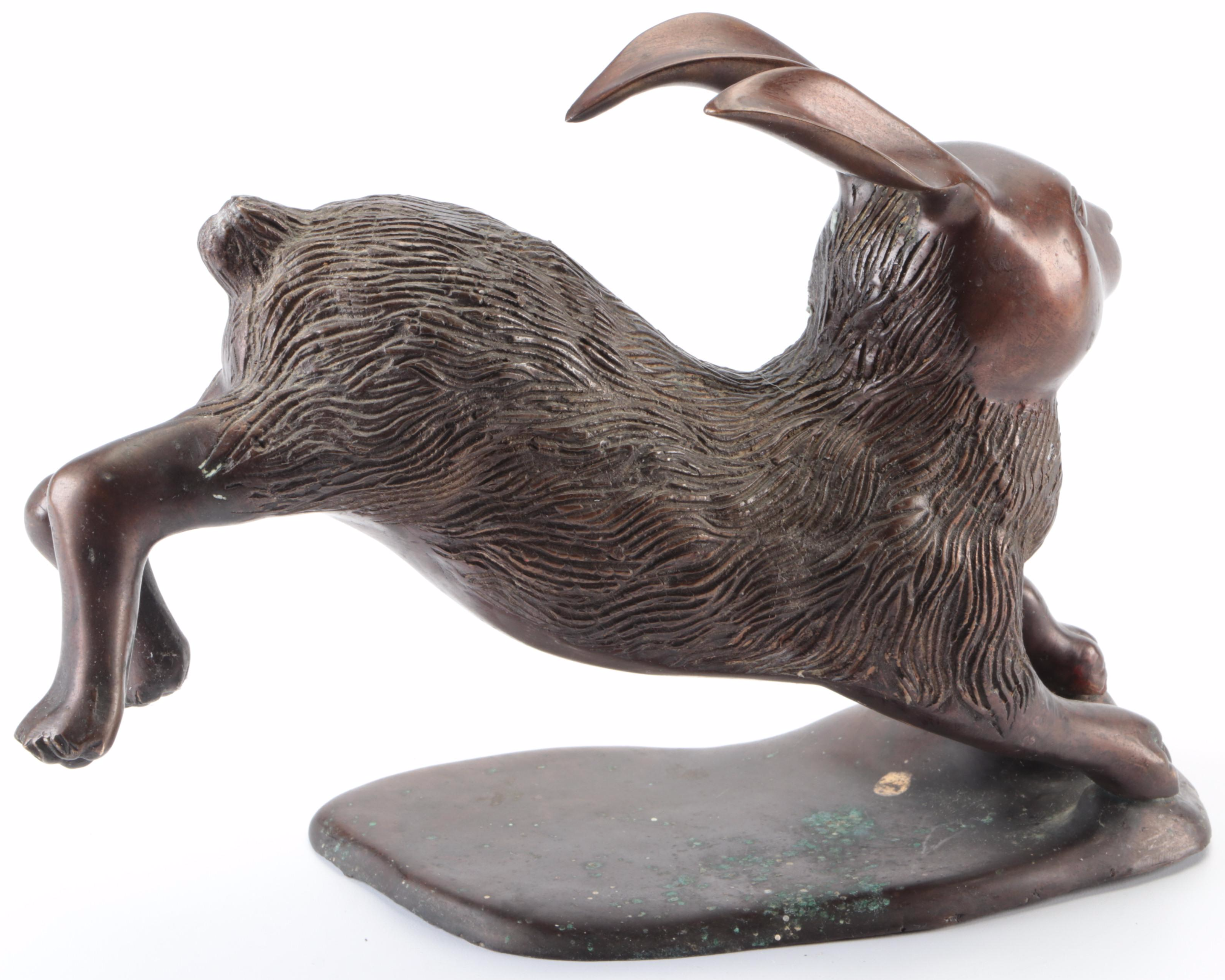 Thai Patinated Brass Leaping Hare