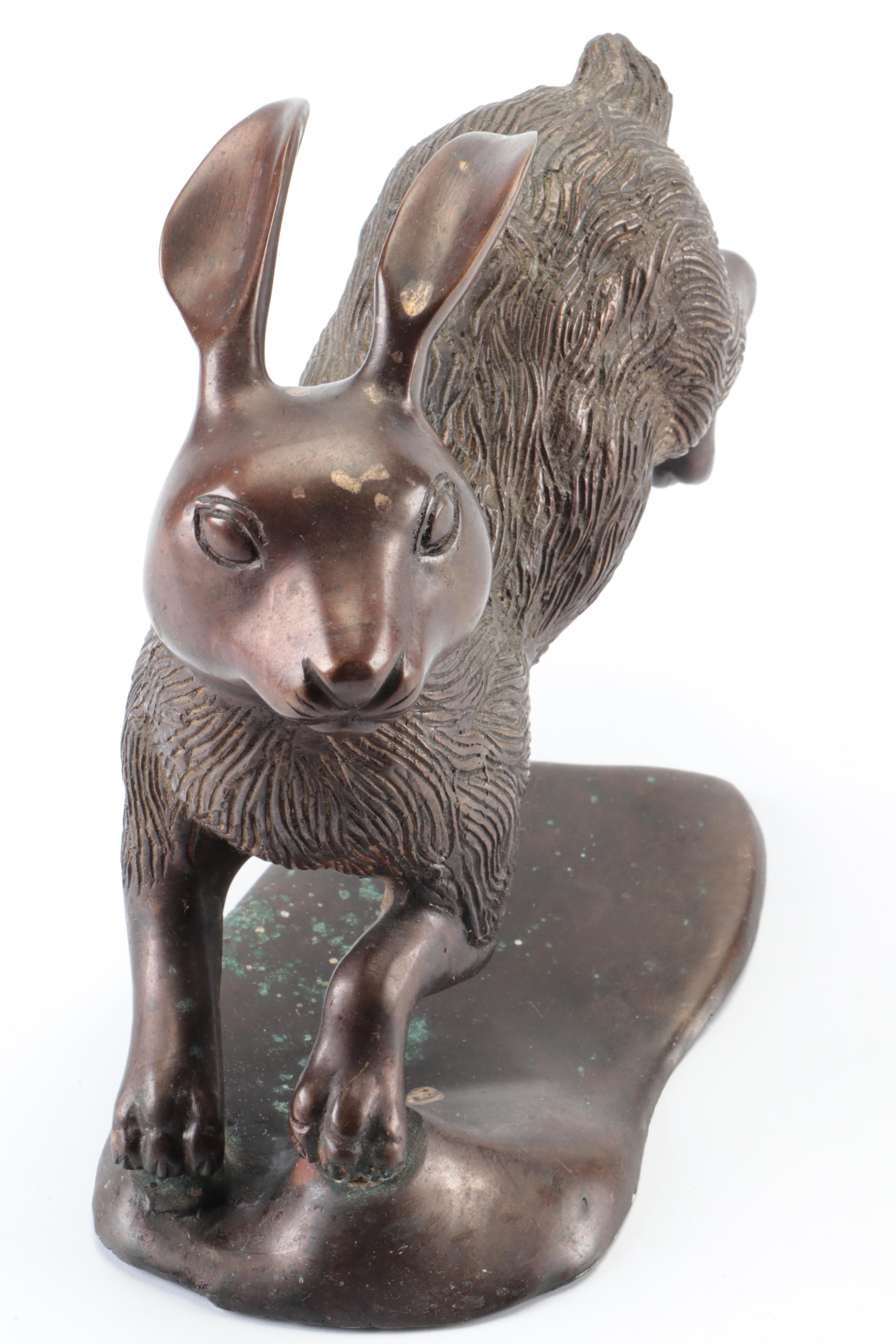 Thai Patinated Brass Leaping Hare